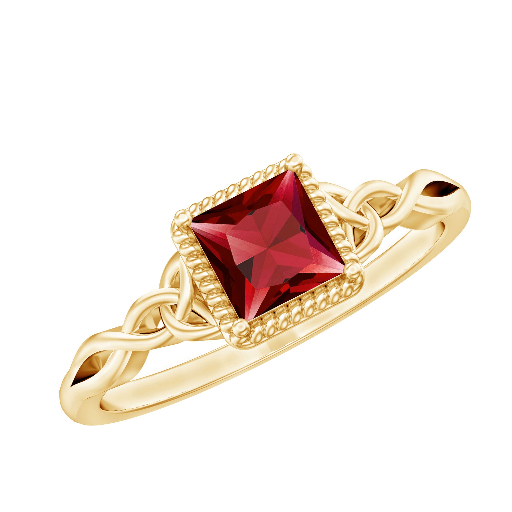 Natural 0.8 Carat Princess Cut Ruby Promise Ring with Celtic Knot AAA - Rosec Jewels
