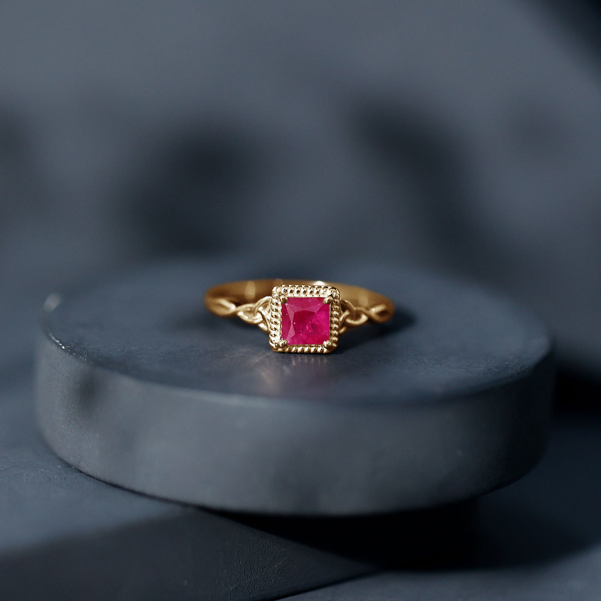 Natural 0.8 Carat Princess Cut Ruby Promise Ring with Celtic Knot AAA - Rosec Jewels