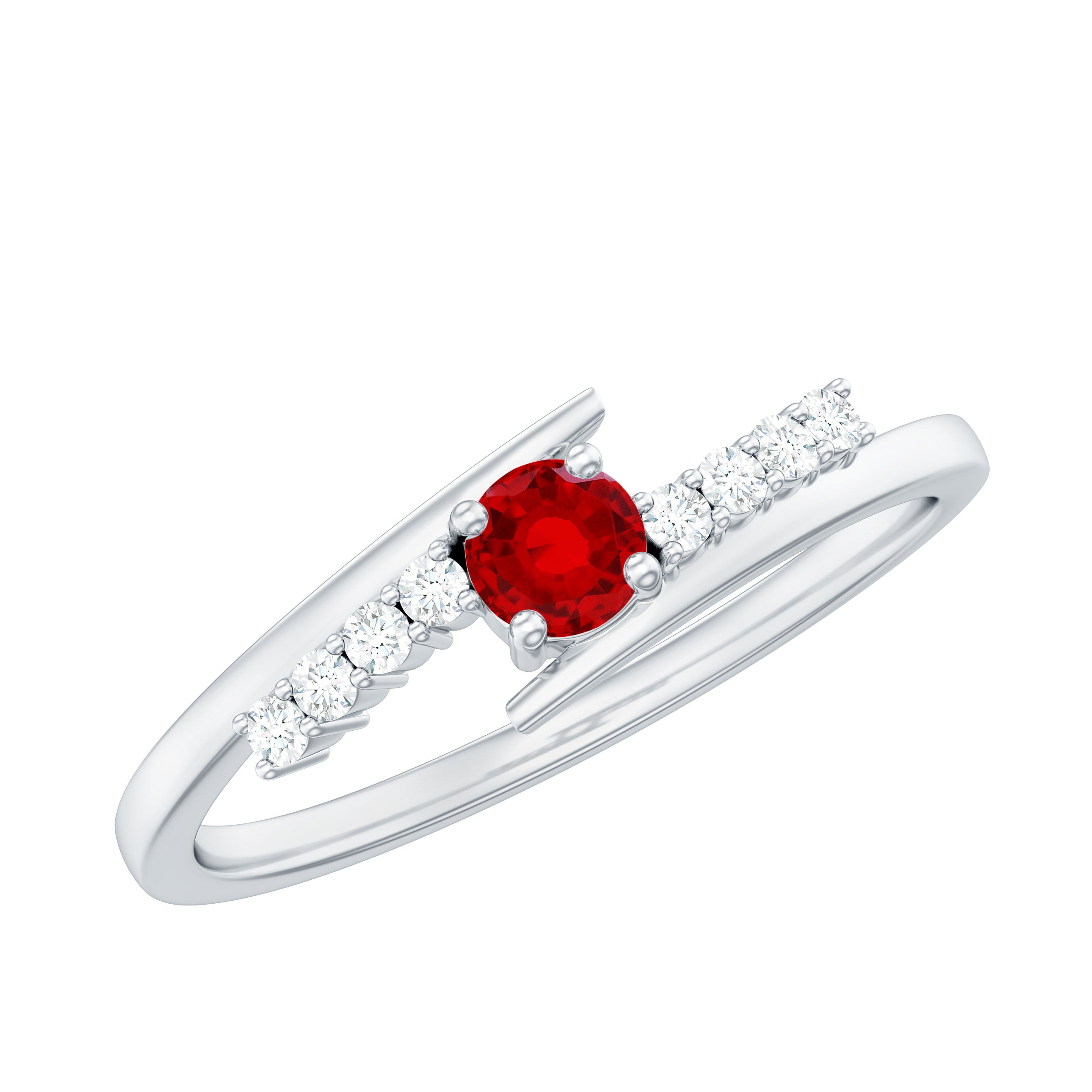 Lab Created Ruby and Diamond Promise Ring in Bypass Shank AAAA - Rosec Jewels