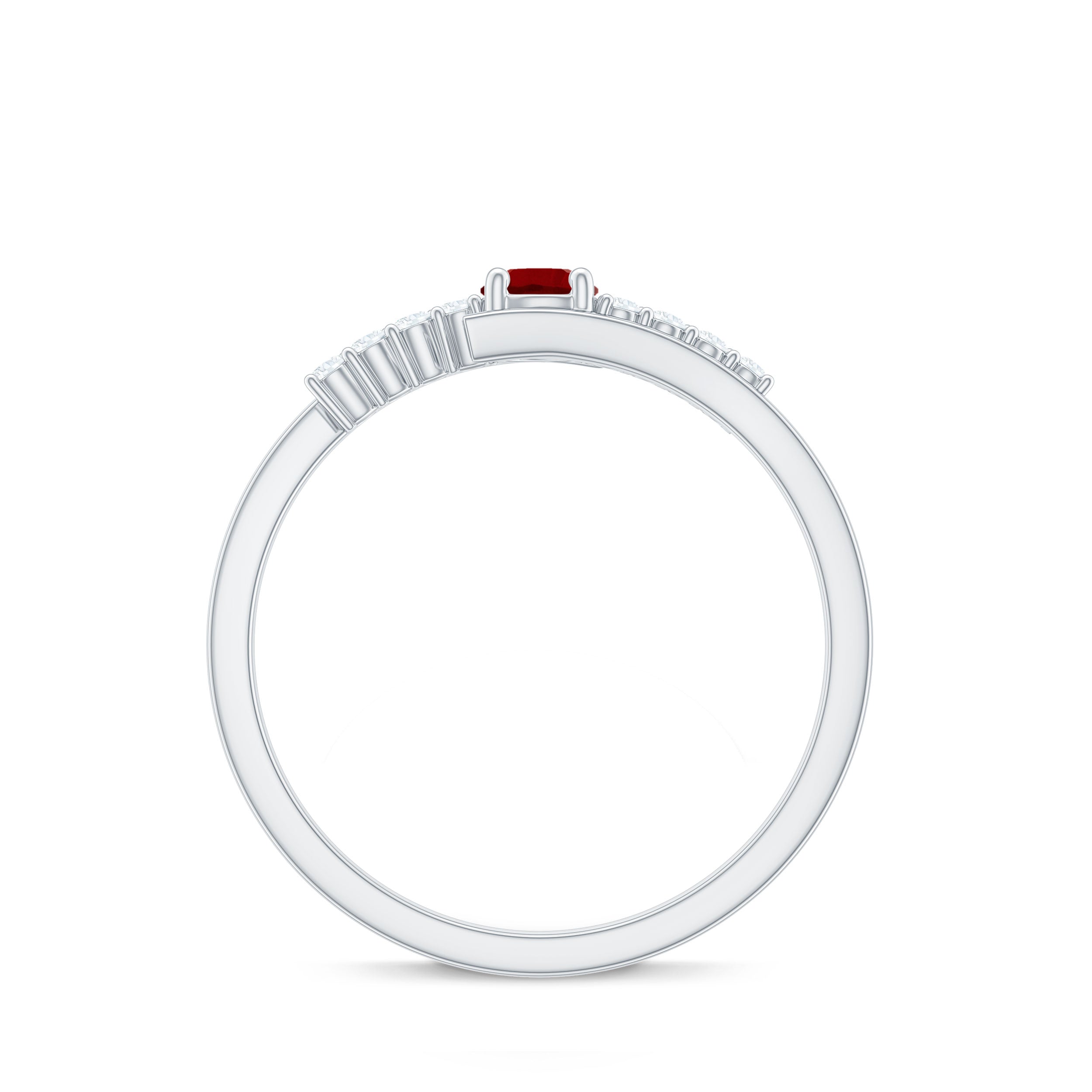 Lab Created Ruby and Diamond Promise Ring in Bypass Shank AAAA - Rosec Jewels