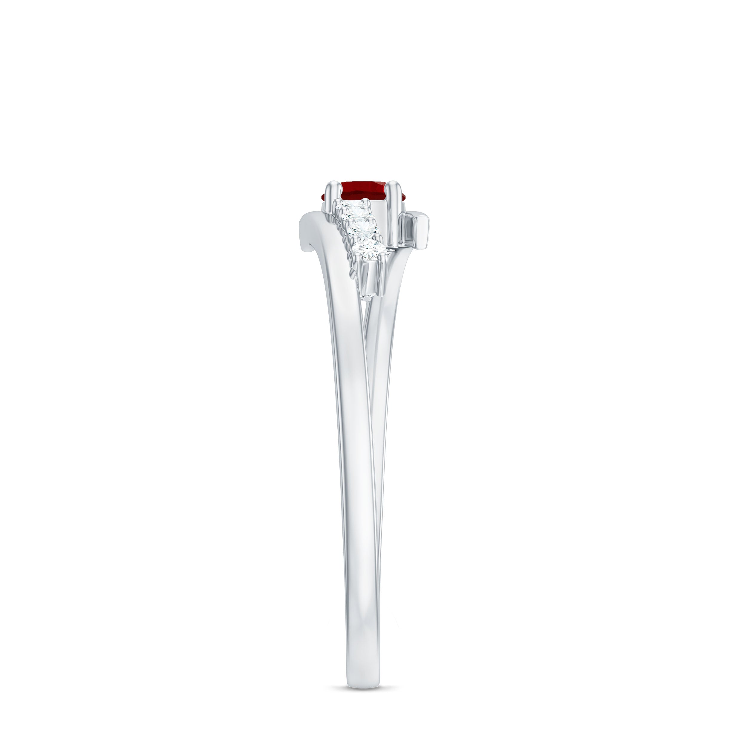 Lab Created Ruby and Diamond Promise Ring in Bypass Shank AAAA - Rosec Jewels