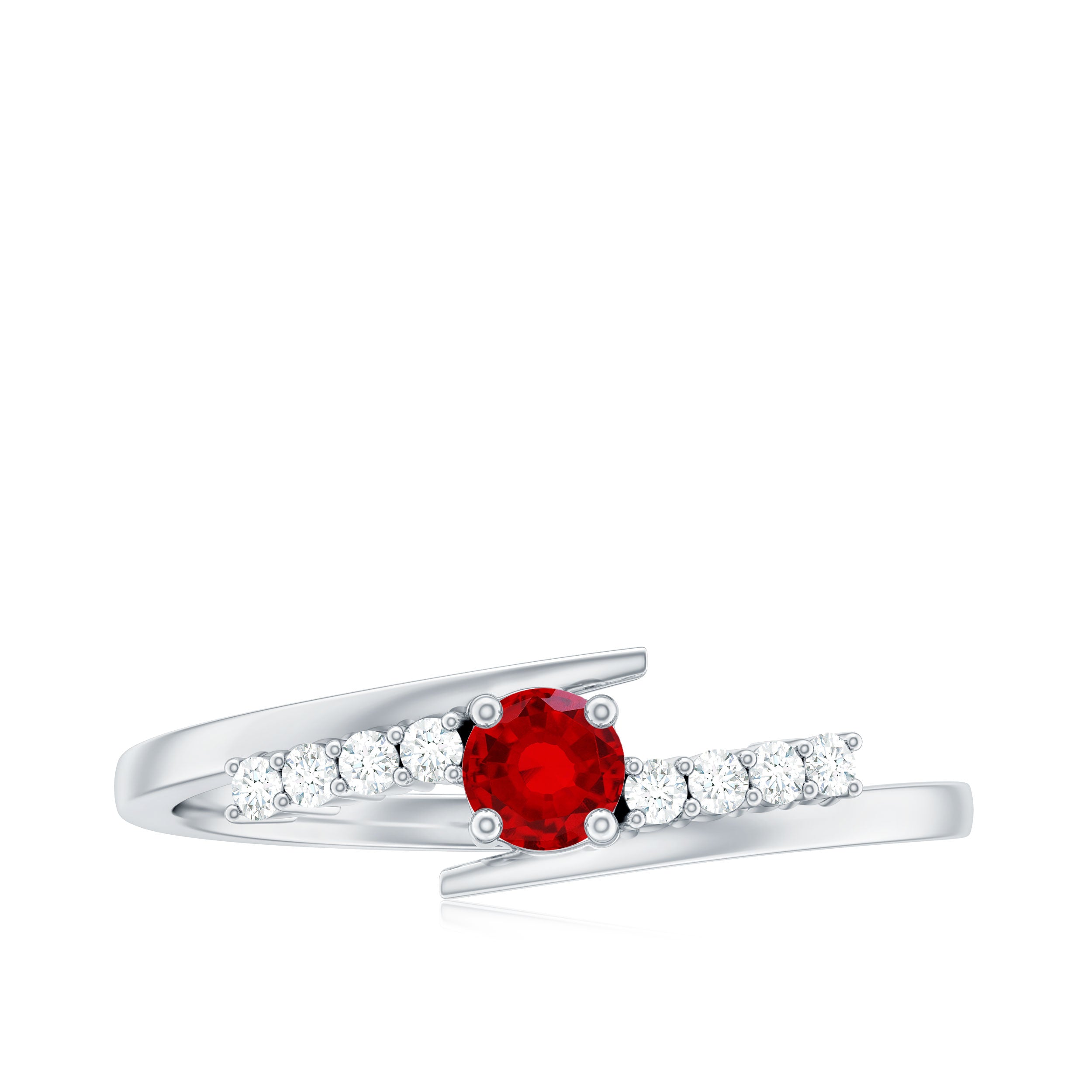 Lab Created Ruby and Diamond Promise Ring in Bypass Shank AAAA - Rosec Jewels