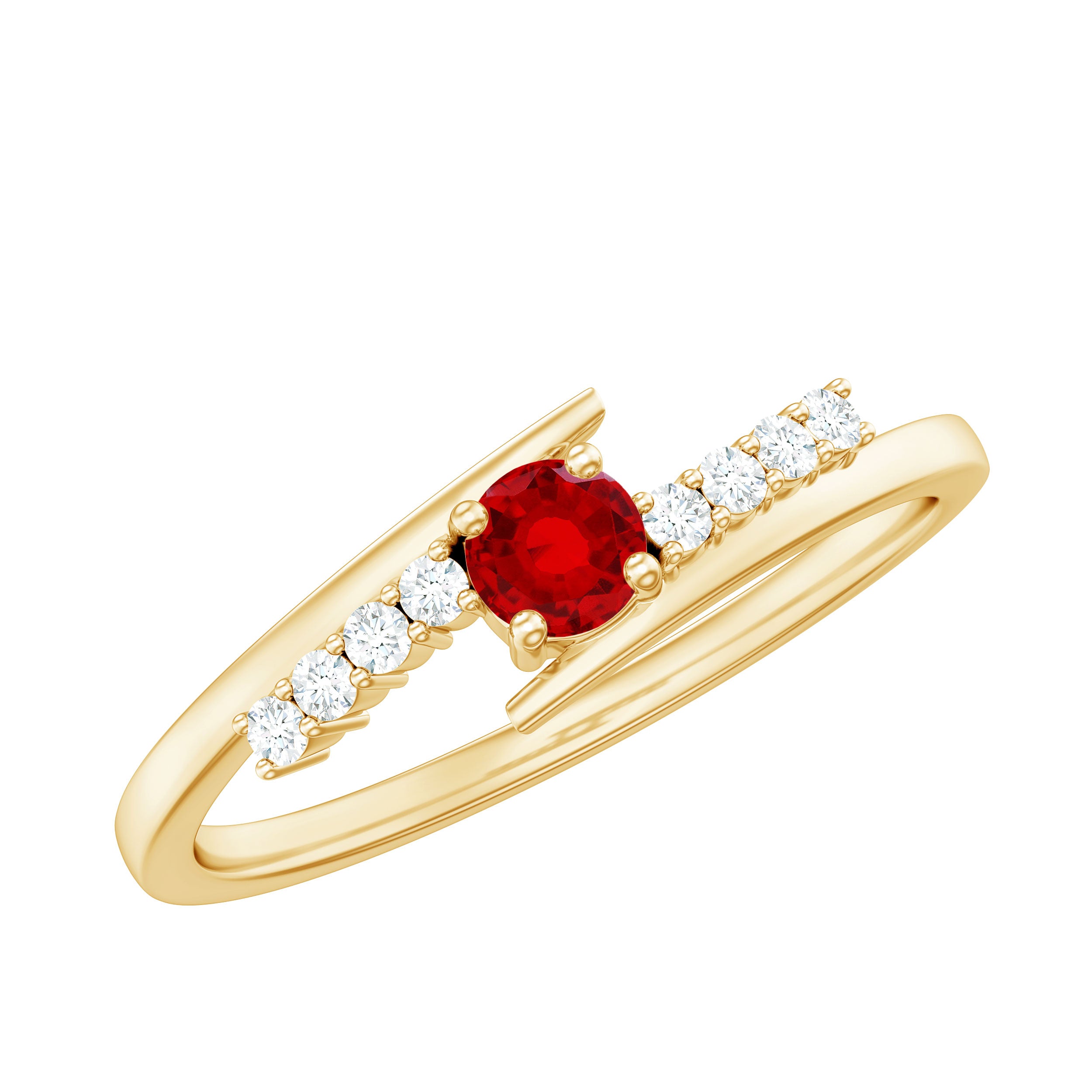Lab Created Ruby and Diamond Promise Ring in Bypass Shank AAAA - Rosec Jewels