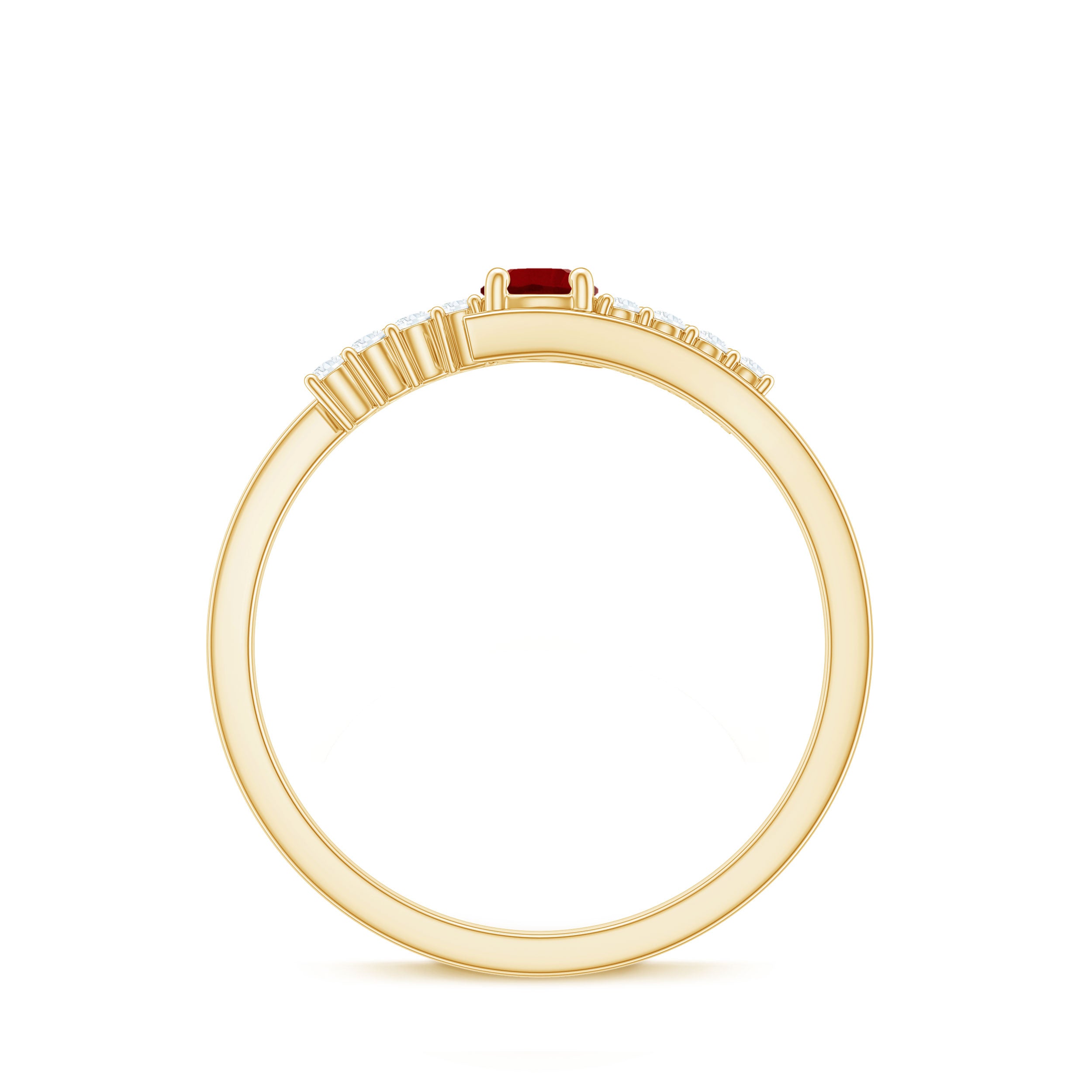 Lab Created Ruby and Diamond Promise Ring in Bypass Shank AAAA - Rosec Jewels