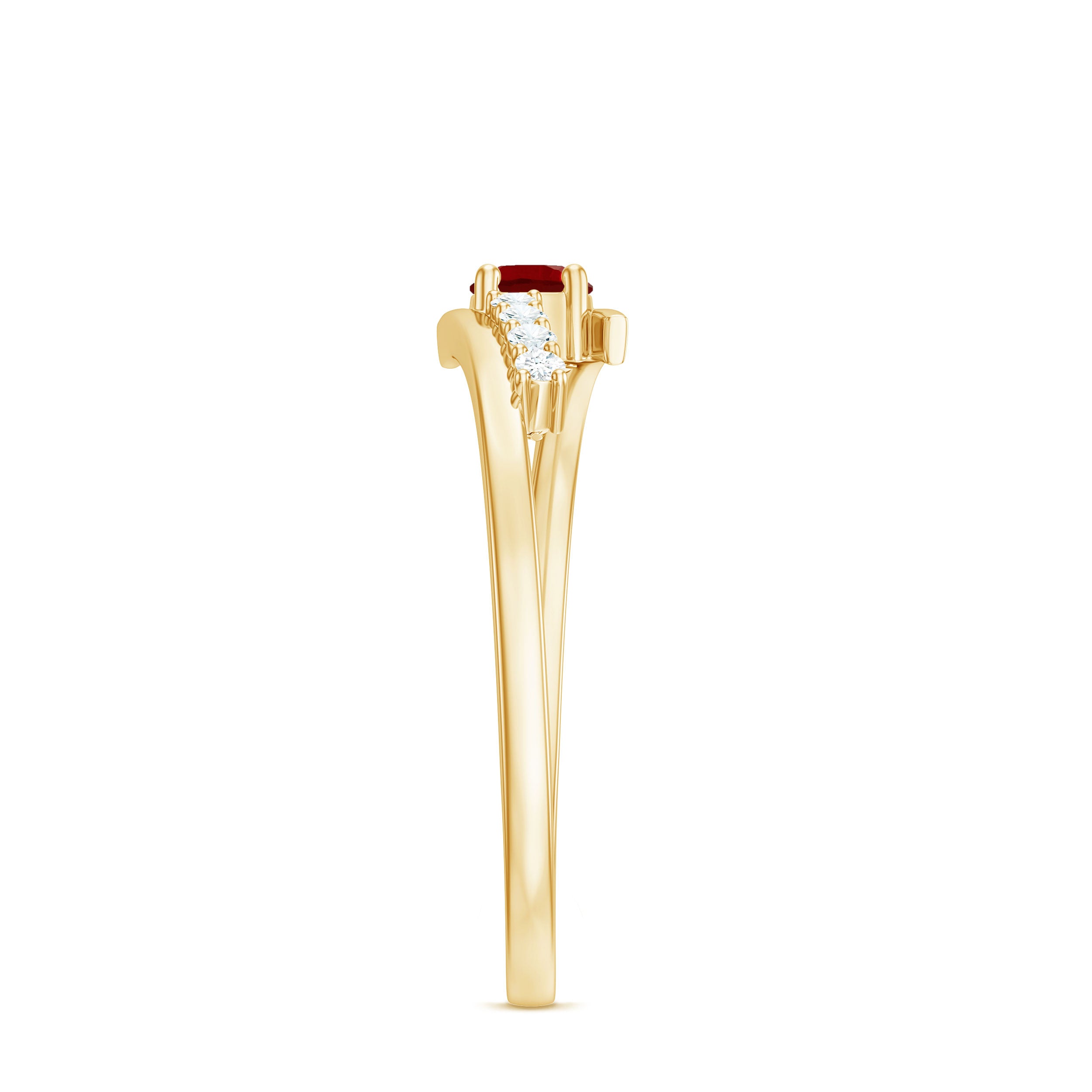 Lab Created Ruby and Diamond Promise Ring in Bypass Shank AAAA - Rosec Jewels