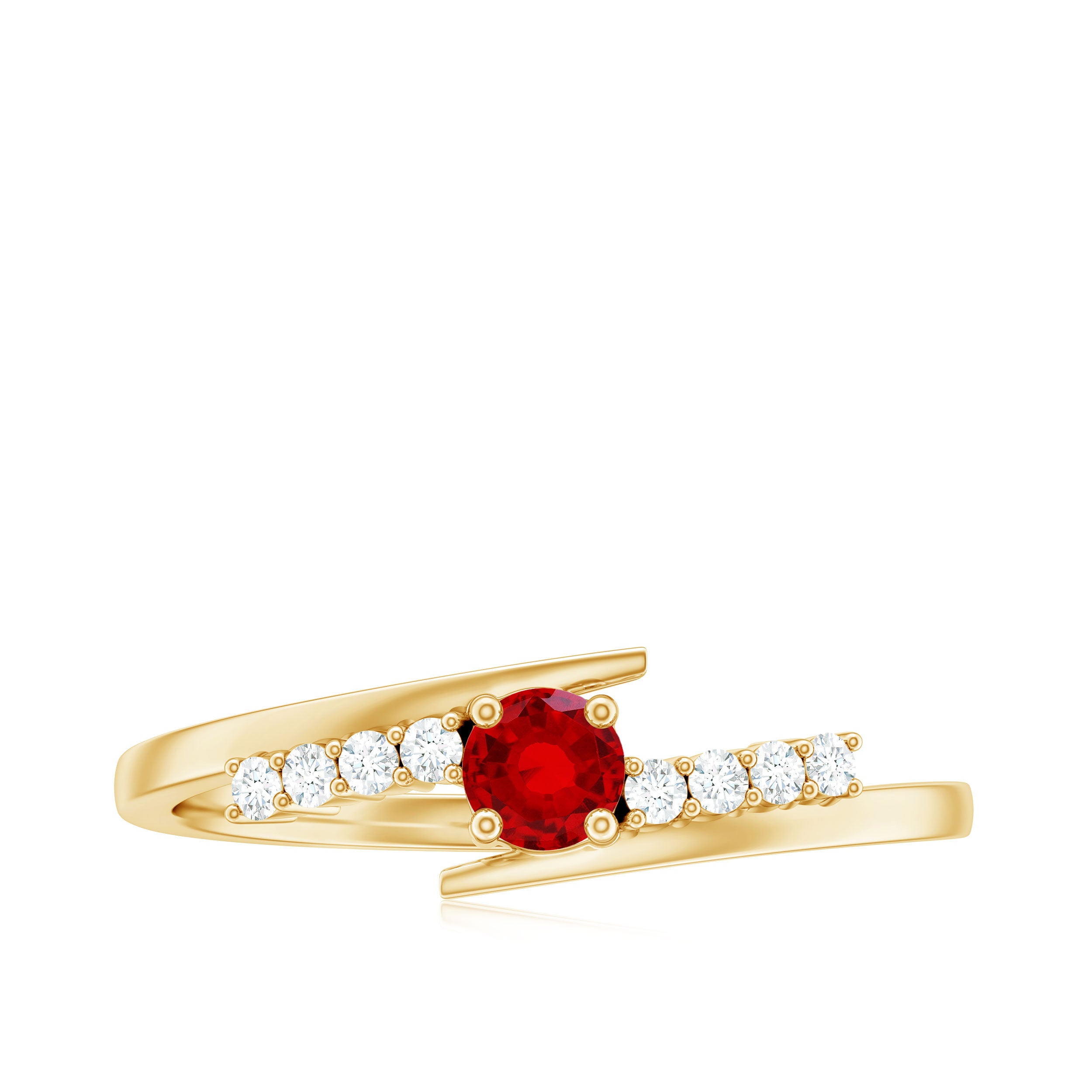 Lab Created Ruby and Diamond Promise Ring in Bypass Shank AAAA - Rosec Jewels
