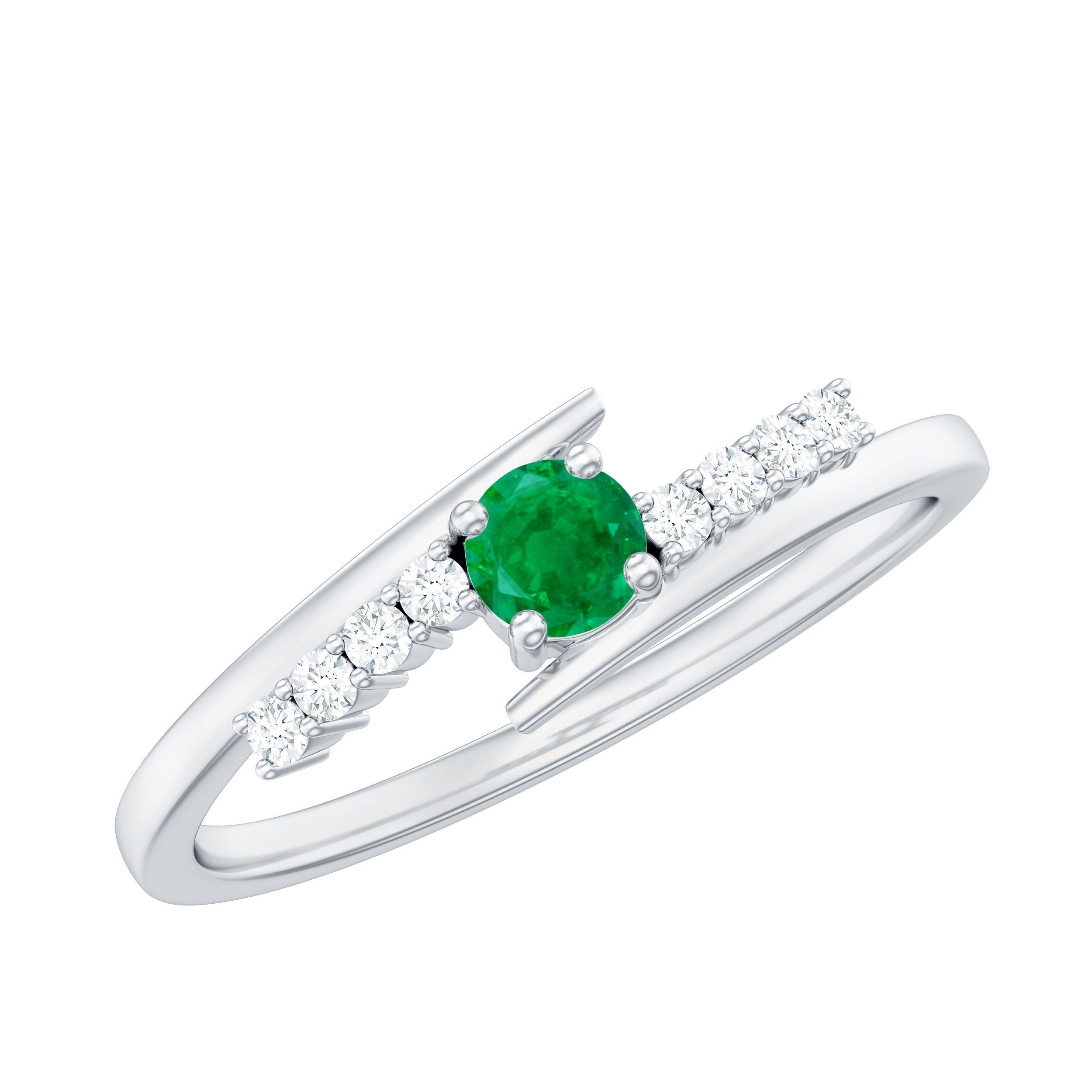 Real Emerald and Diamond Promise Ring with Bypass Shank