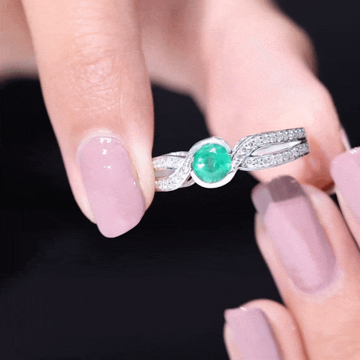 Round Cut Genuine Emerald and Diamond Designer Engagement Ring AAA - Rosec Jewels