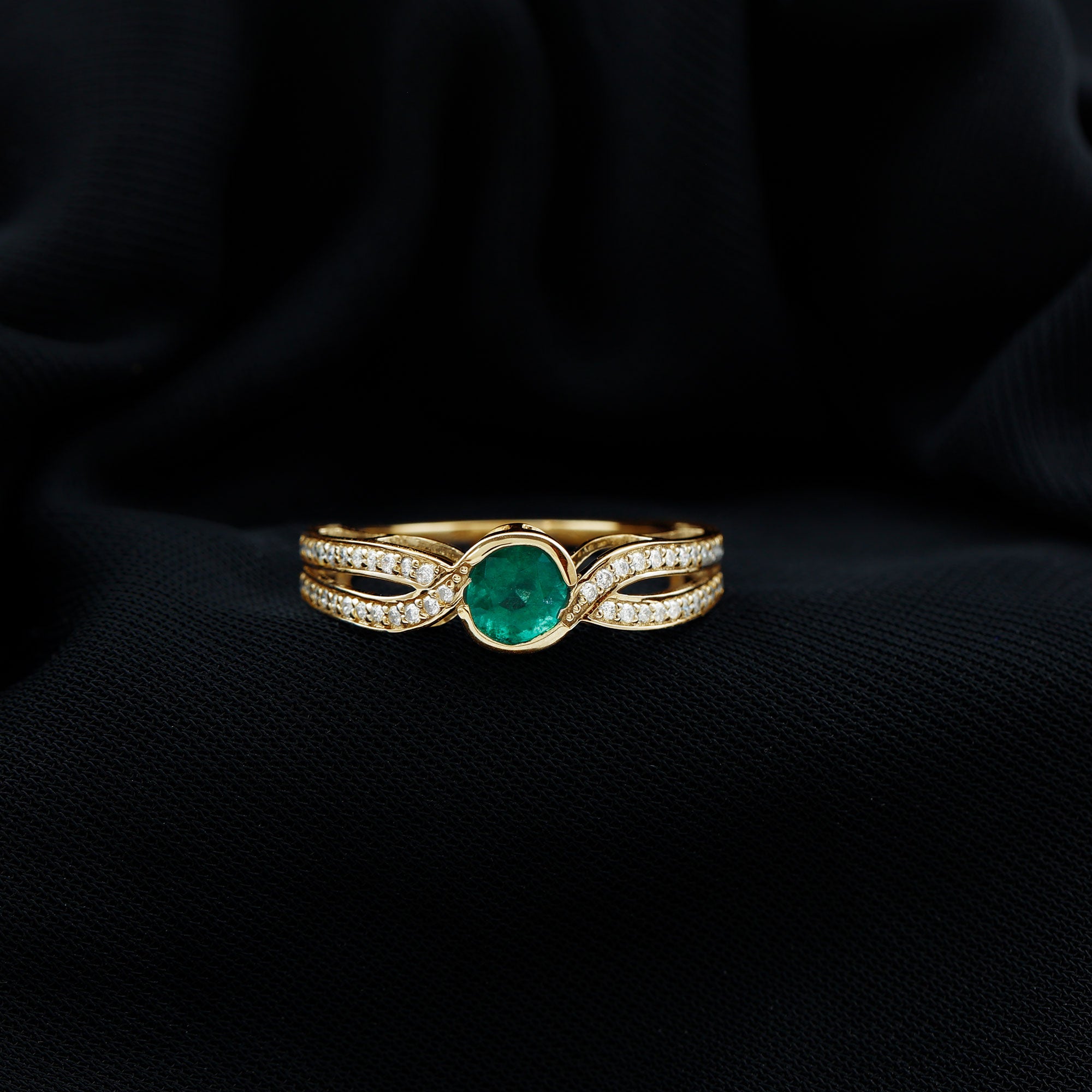 Round Cut Genuine Emerald and Diamond Designer Engagement Ring AAA - Rosec Jewels