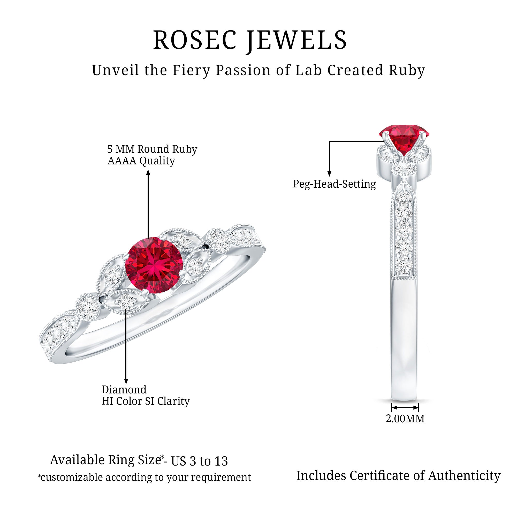 Lab-Lab Grown Ruby and Diamond Minimal Promise Ring AAAA - Rosec Jewels