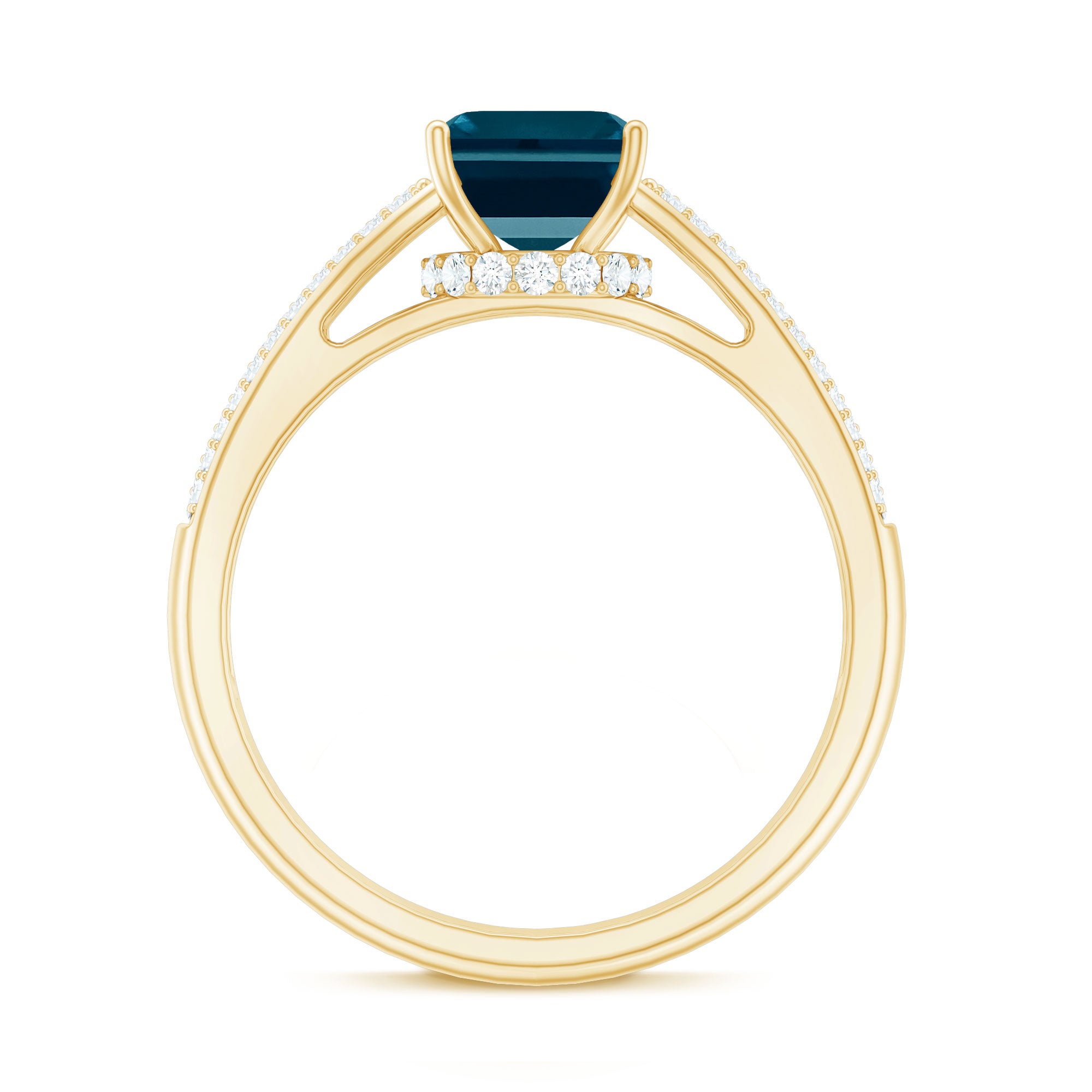 6X8mm Emerald Cut London Blue Topaz Side Stone Engagement Ring with Diamond AAA - Rosec Jewels