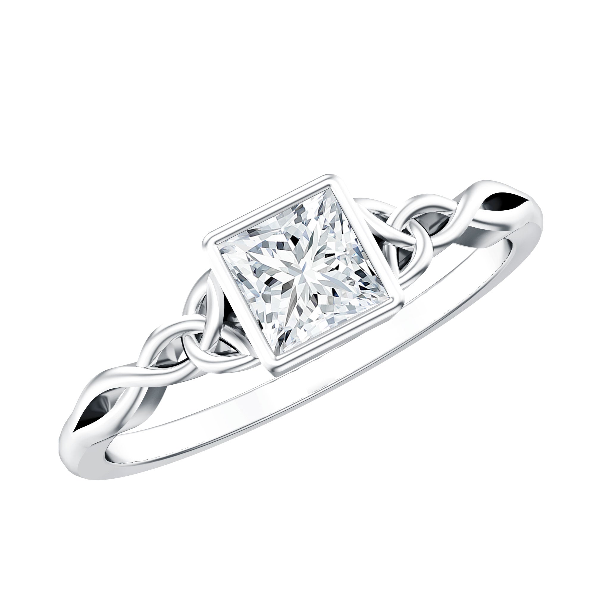 Princess Cut Moissanite Promise Ring in Bezel Setting D-VS1 - Rosec Jewels
