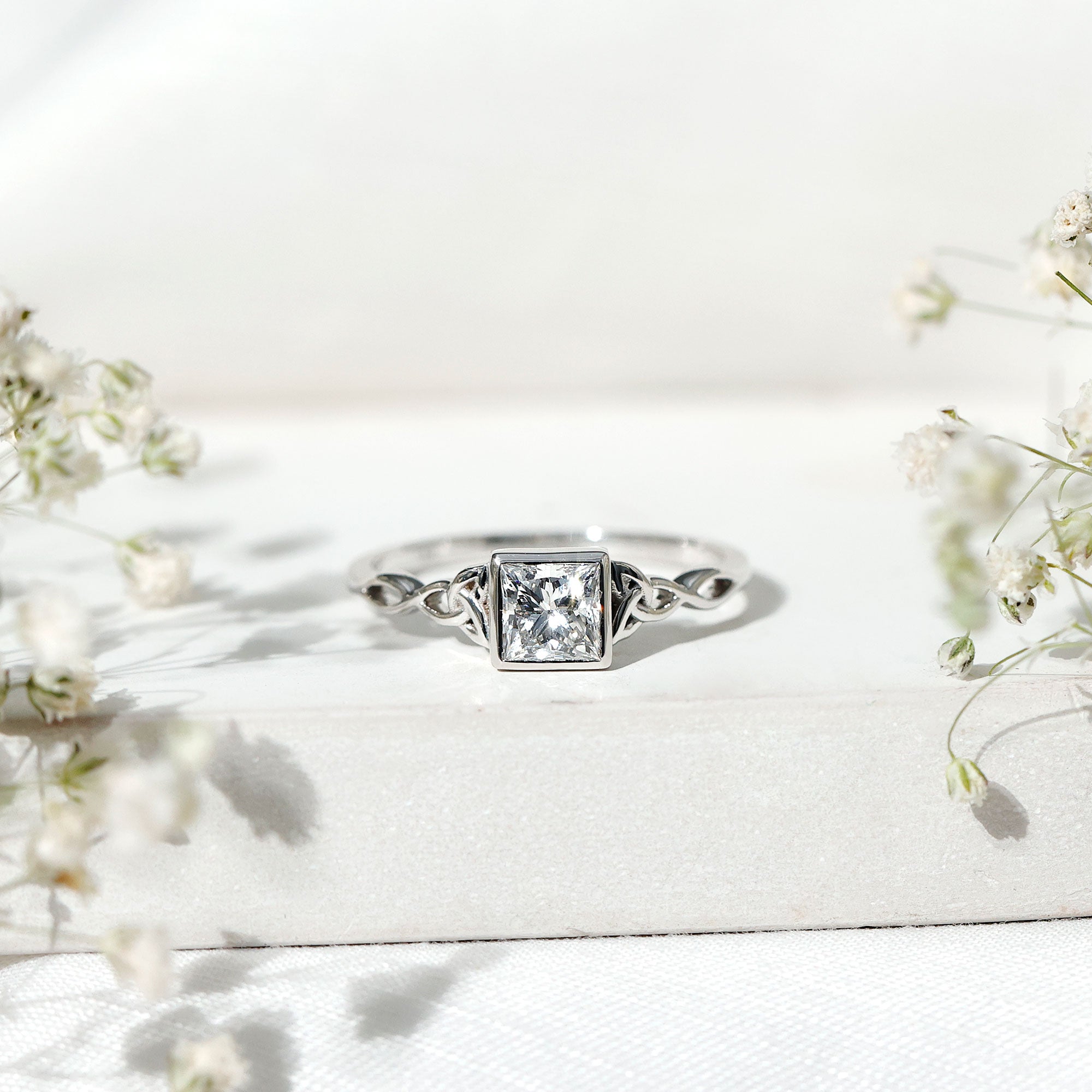 Princess Cut Moissanite Promise Ring in Bezel Setting D-VS1 - Rosec Jewels