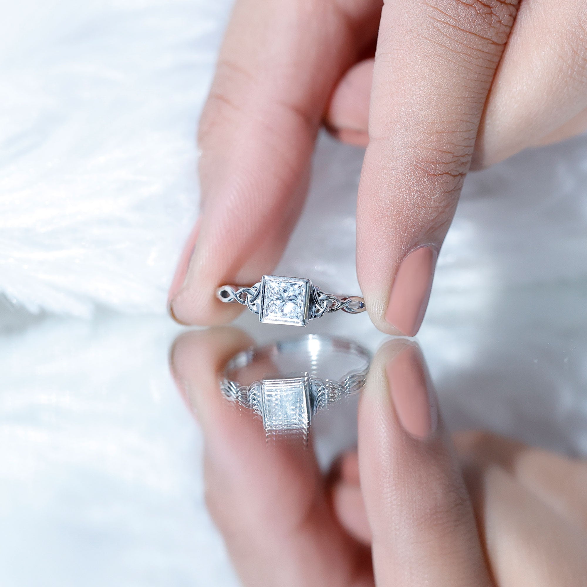 Princess Cut Moissanite Promise Ring in Bezel Setting D-VS1 - Rosec Jewels