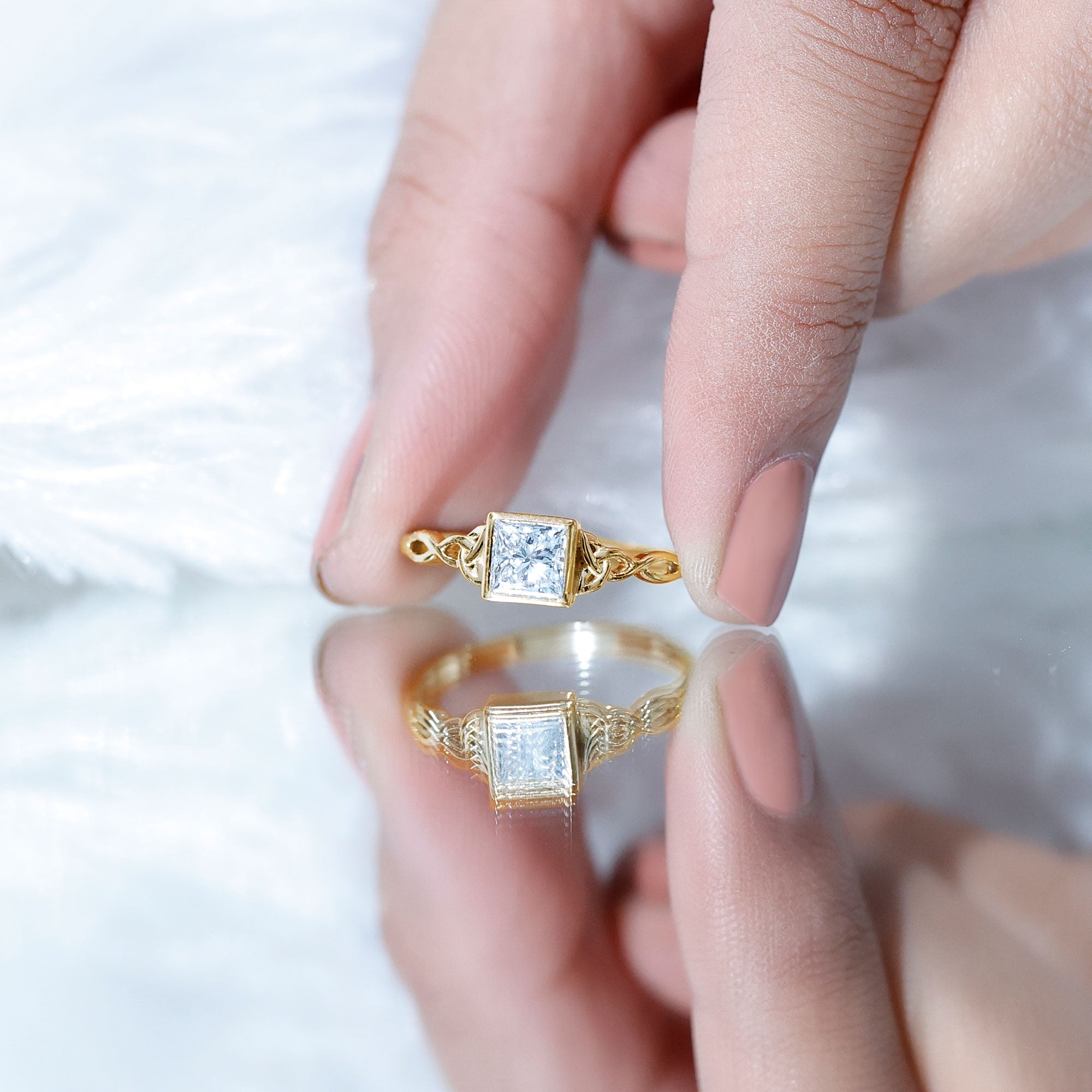 Princess Cut Moissanite Promise Ring in Bezel Setting D-VS1 - Rosec Jewels