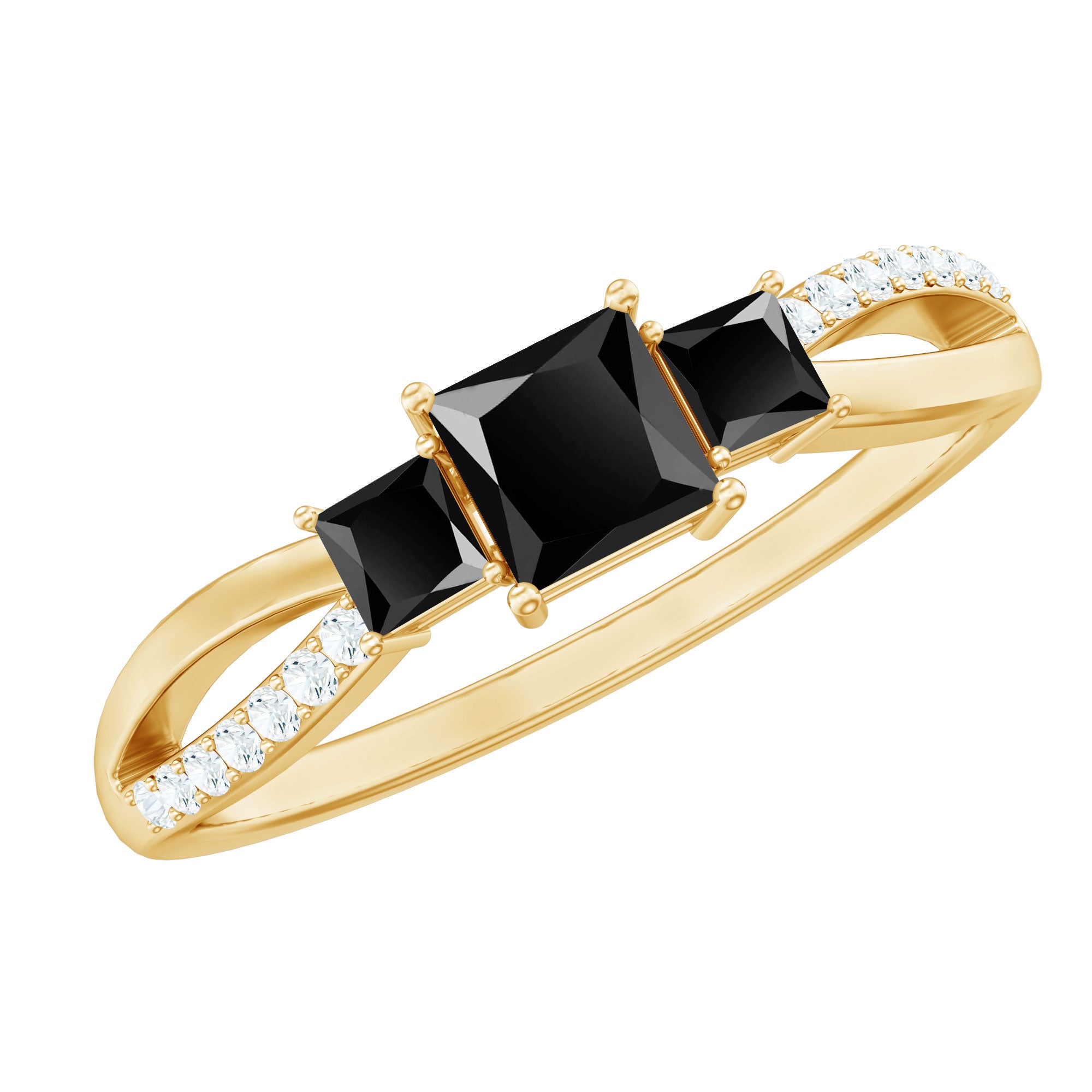 Certified Lab Grown Black Diamond 3 Stone Engagement Ring with White Diamond AAAA ( Synthetic ) - Rosec Jewels