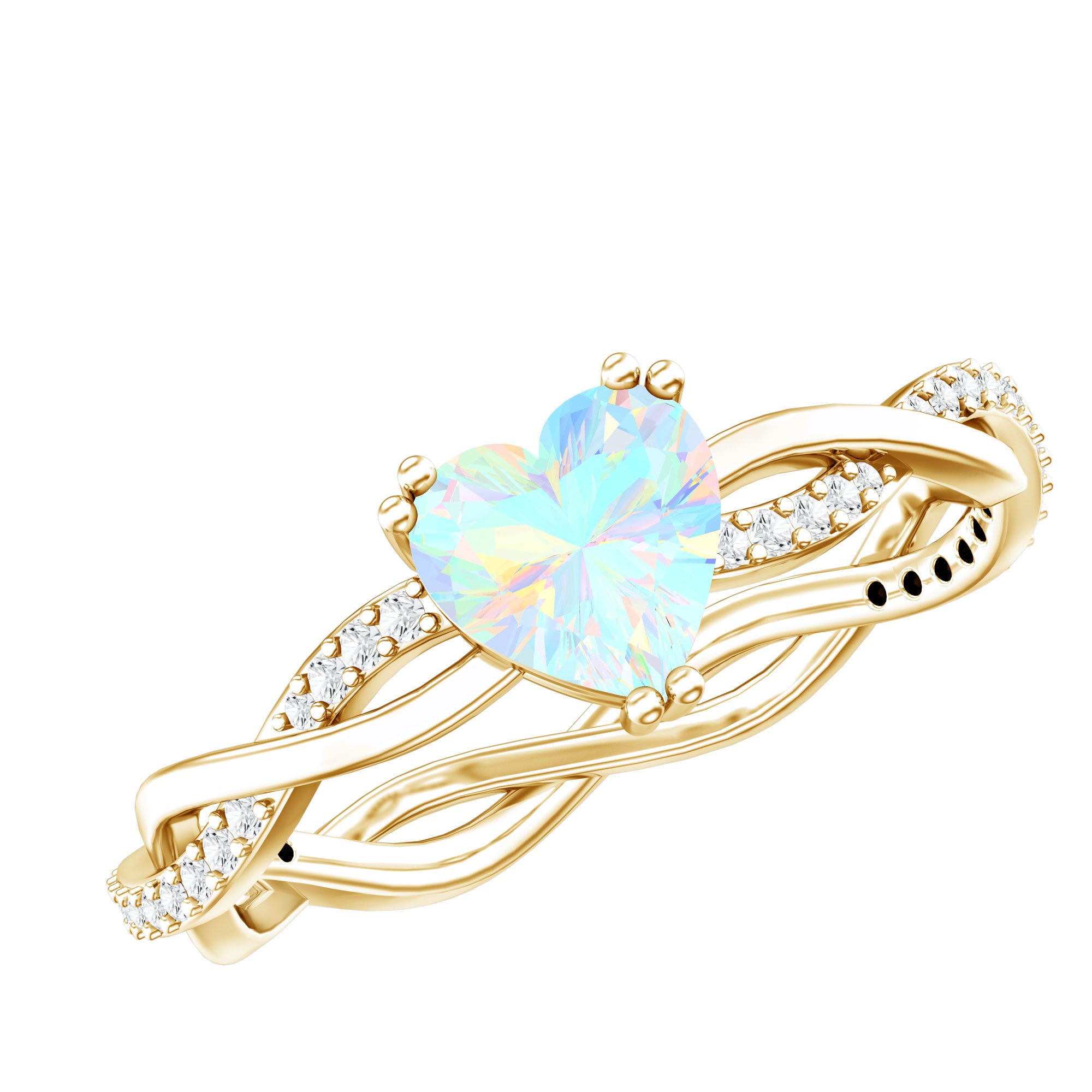 Natural Ethiopian Opal Diamond Heart Promise Engagement Ring AAA - Rosec Jewels