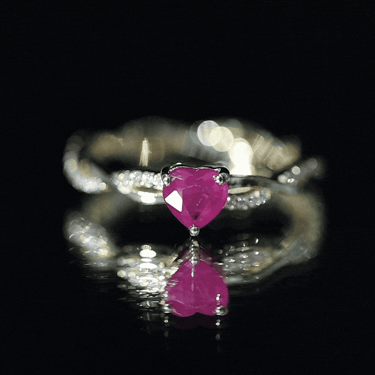 Natural 0.6 Carat Ruby Heart Engagement Ring with Diamond Braided Shank AAA - Rosec Jewels