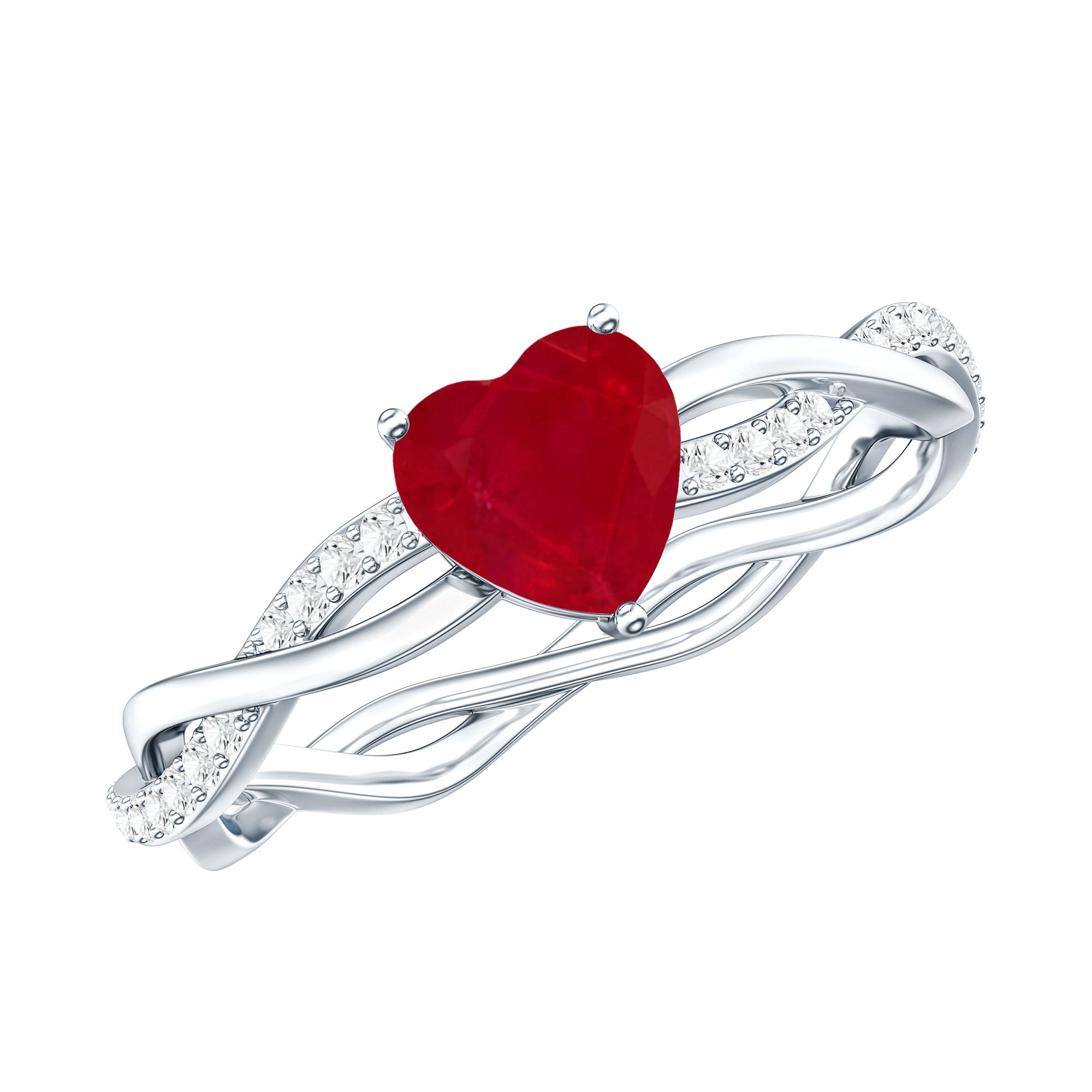 Natural 0.6 Carat Ruby Heart Engagement Ring with Diamond Braided Shank AAA - Rosec Jewels