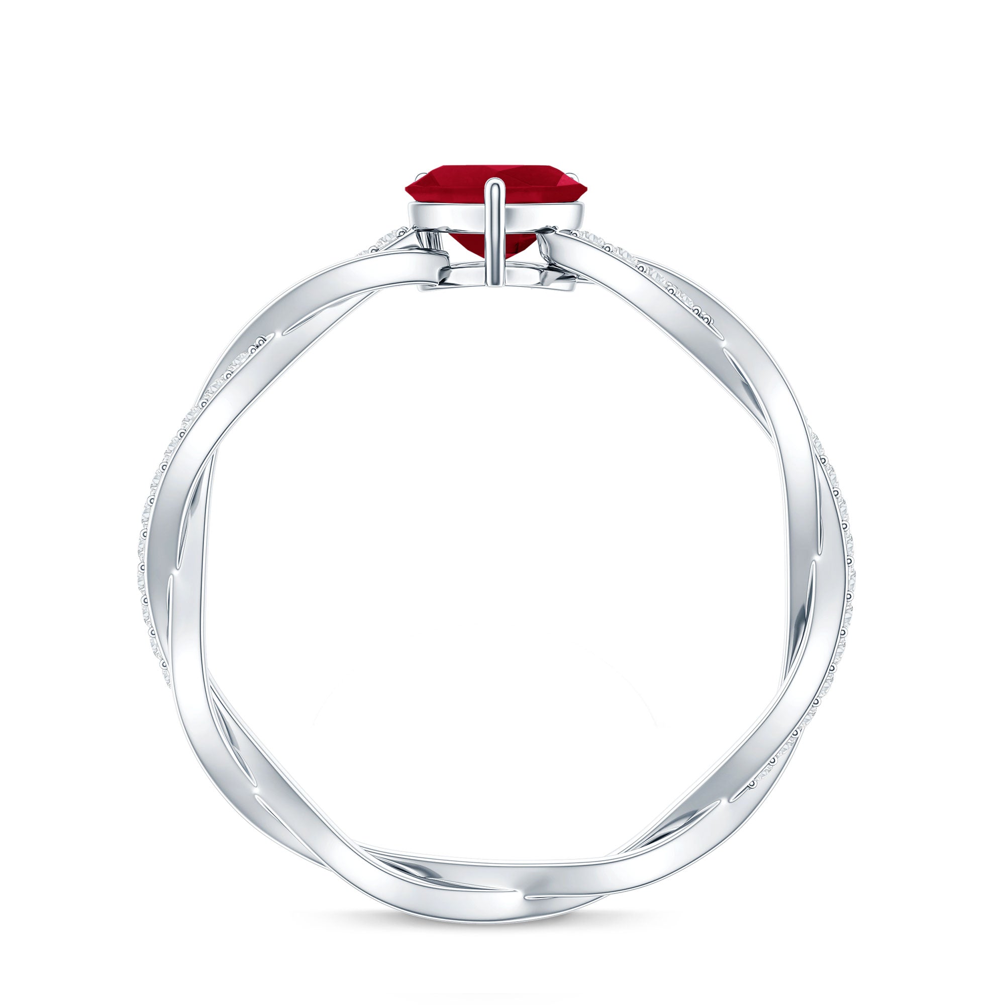 Natural 0.6 Carat Ruby Heart Engagement Ring with Diamond Braided Shank AAA - Rosec Jewels