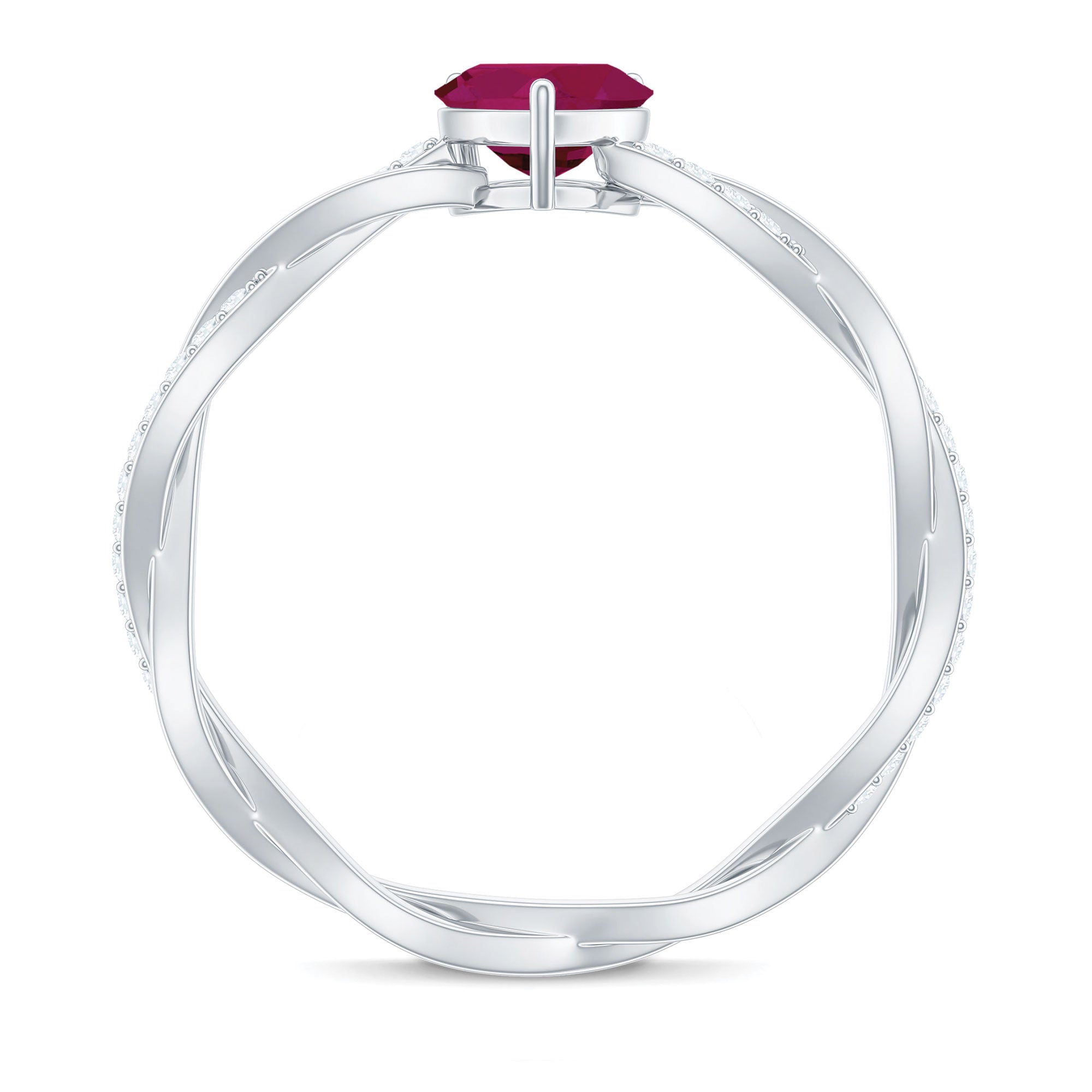 Natural 0.6 Carat Ruby Heart Engagement Ring with Diamond Braided Shank AAA - Rosec Jewels