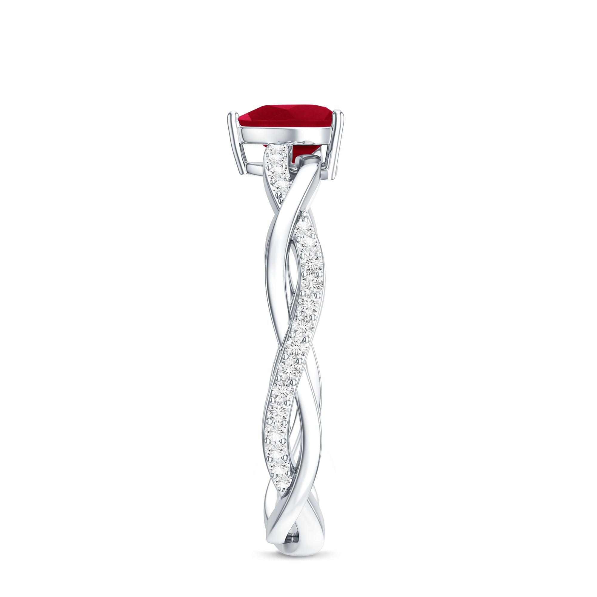 Natural 0.6 Carat Ruby Heart Engagement Ring with Diamond Braided Shank AAA - Rosec Jewels