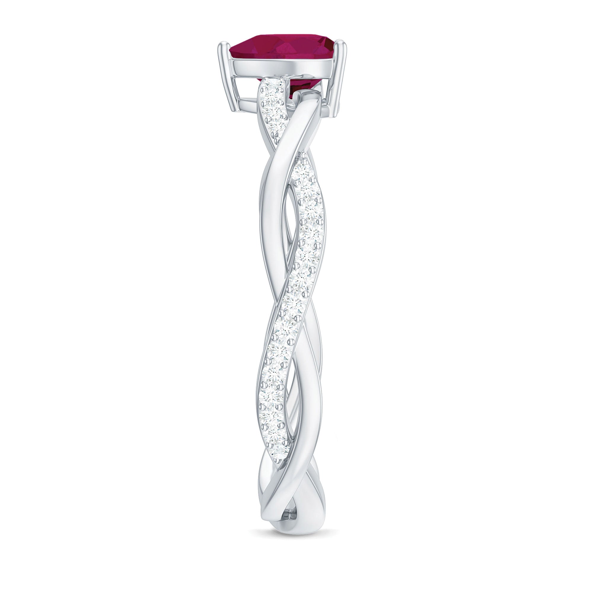 Natural 0.6 Carat Ruby Heart Engagement Ring with Diamond Braided Shank AAA - Rosec Jewels