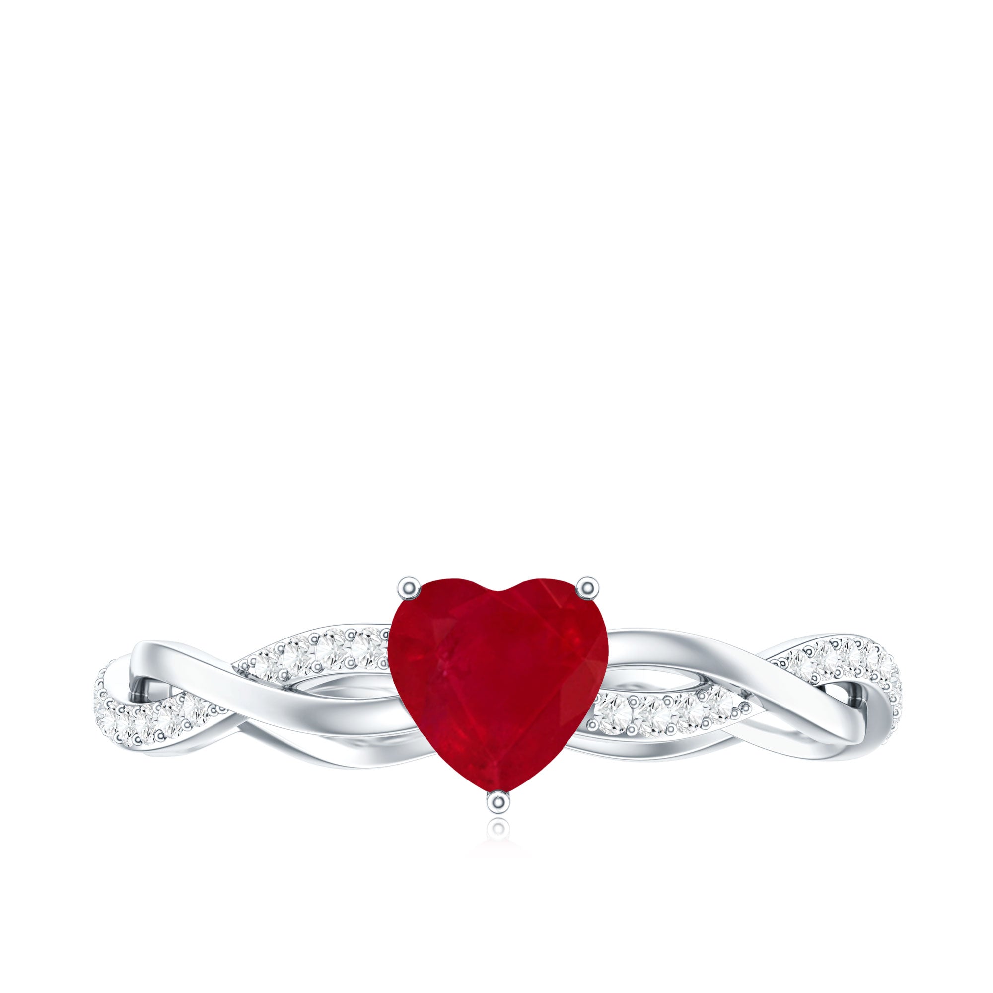 Natural 0.6 Carat Ruby Heart Engagement Ring with Diamond Braided Shank AAA - Rosec Jewels
