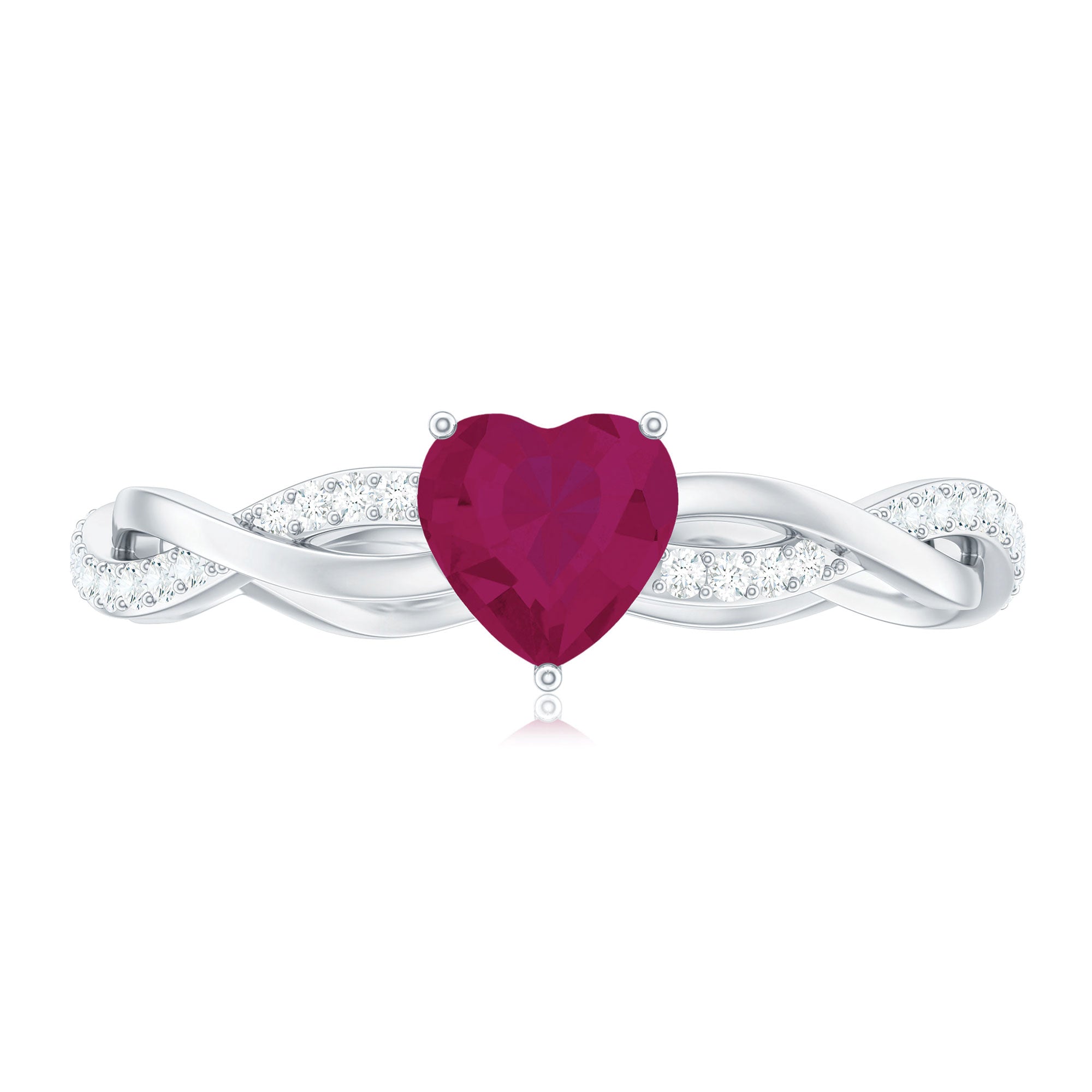 Natural 0.6 Carat Ruby Heart Engagement Ring with Diamond Braided Shank AAA - Rosec Jewels