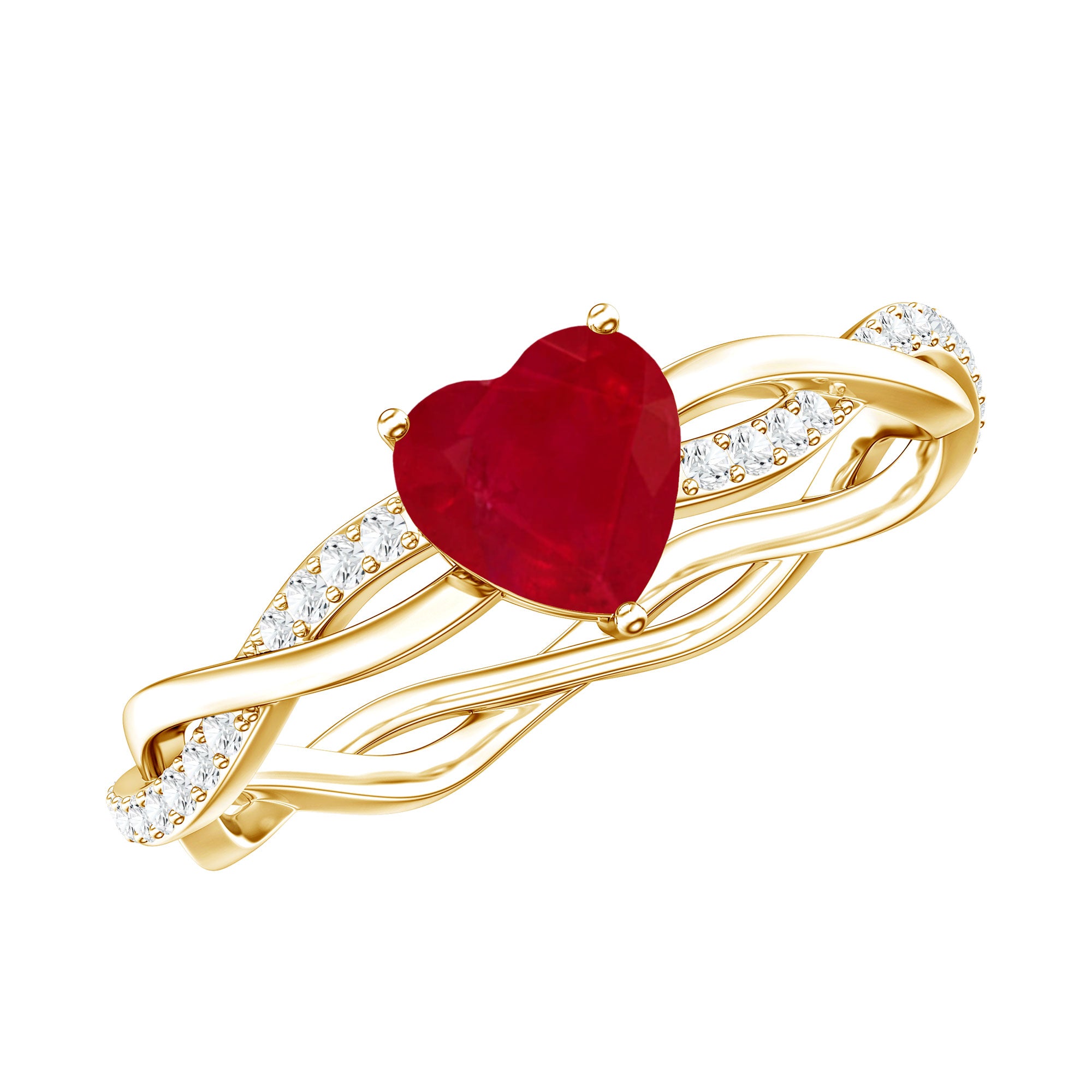Natural 0.6 Carat Ruby Heart Engagement Ring with Diamond Braided Shank AAA - Rosec Jewels