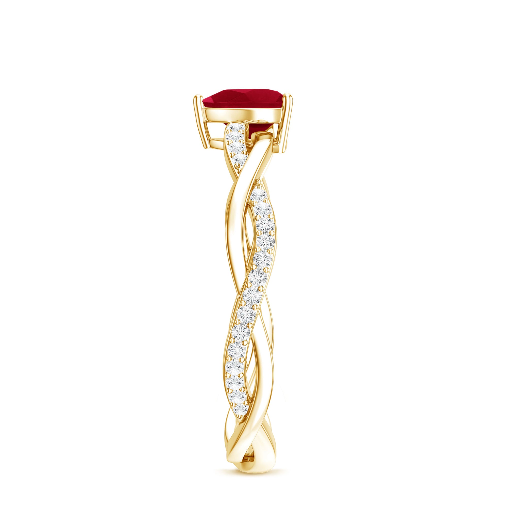 Natural 0.6 Carat Ruby Heart Engagement Ring with Diamond Braided Shank AAA - Rosec Jewels