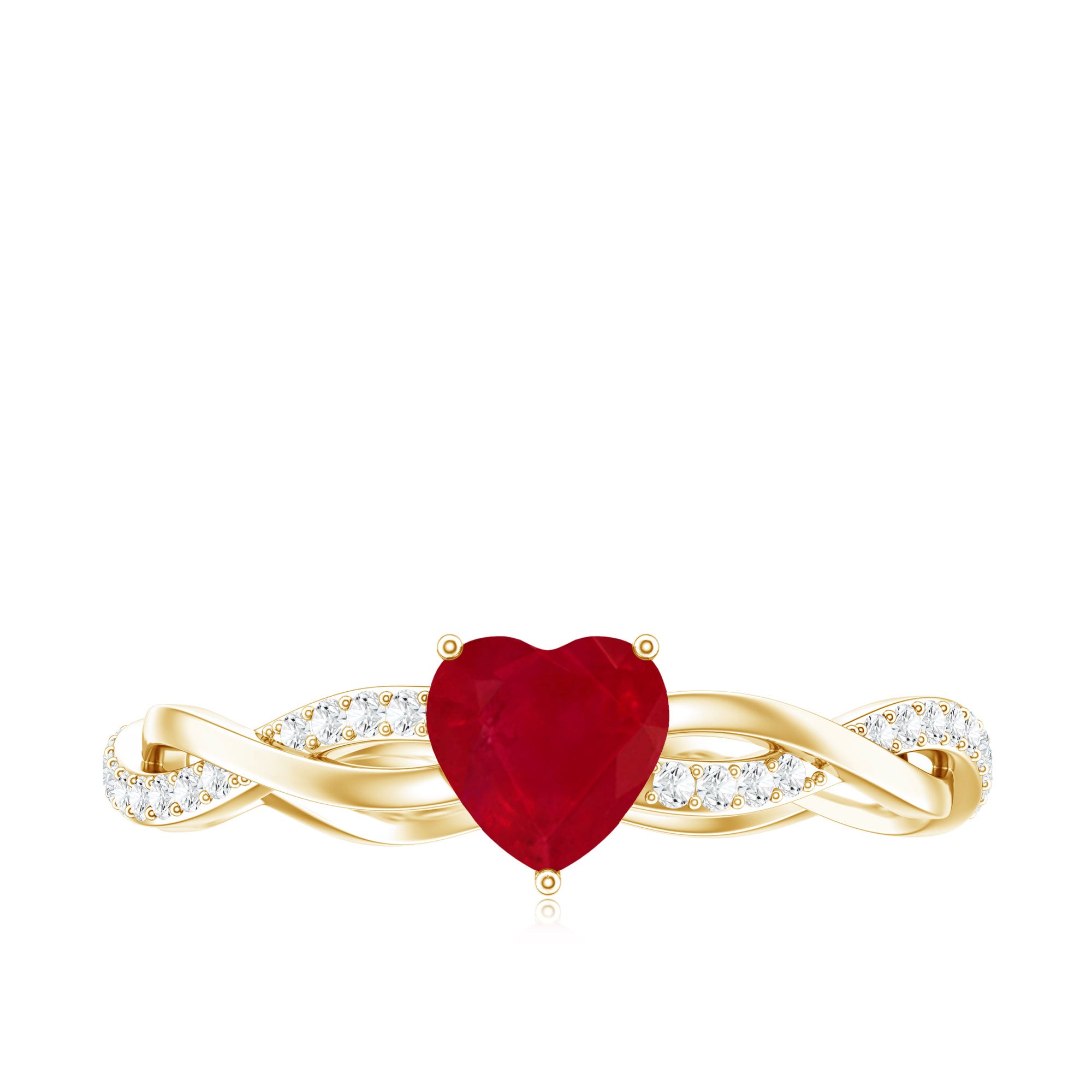 Natural 0.6 Carat Ruby Heart Engagement Ring with Diamond Braided Shank AAA - Rosec Jewels