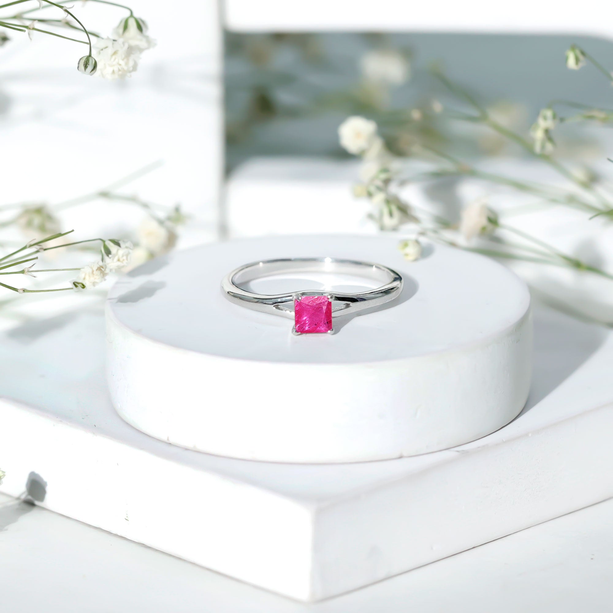 Natural Half Carat Princess Cut Ruby Promise Ring with Split Shank AAA - Rosec Jewels