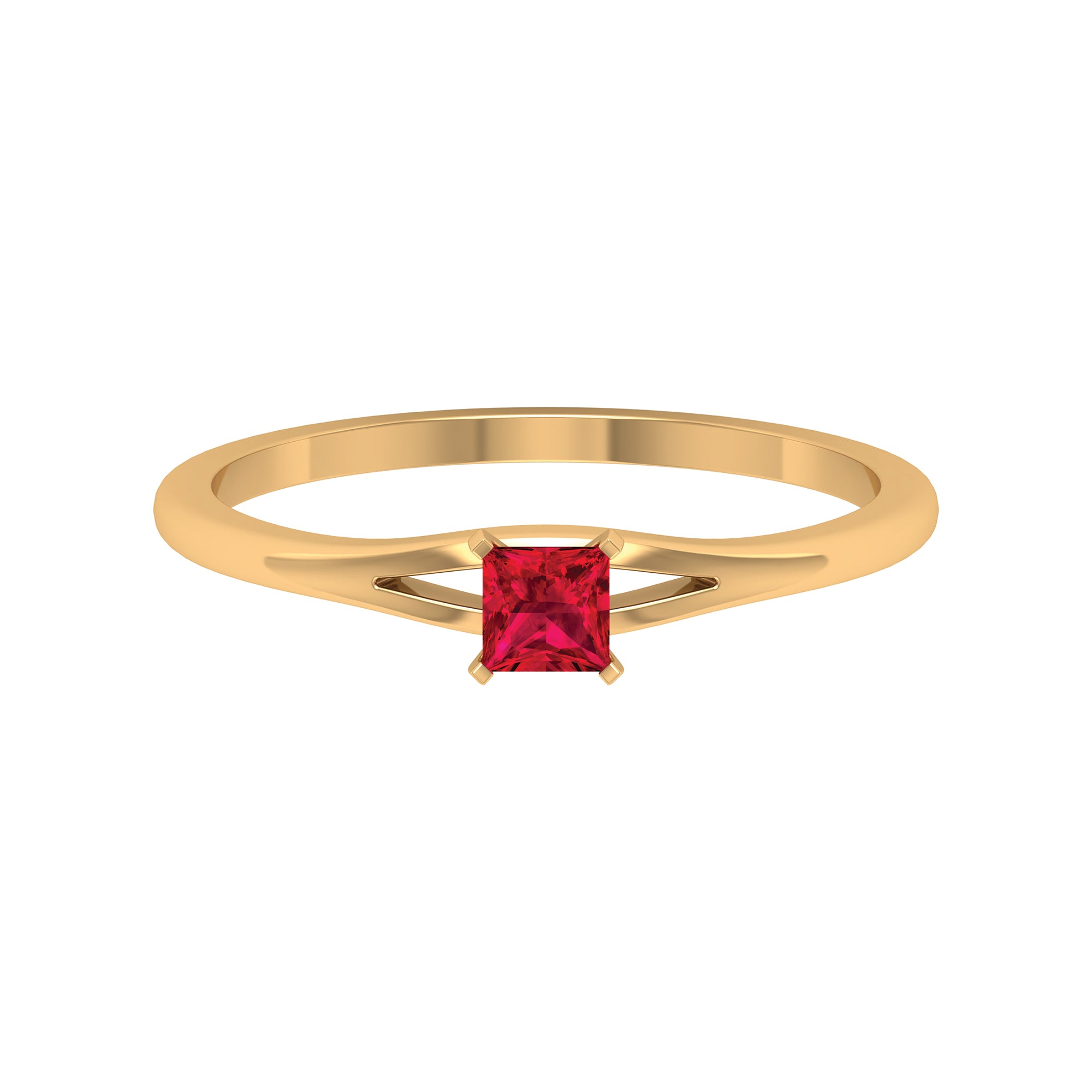 Natural Half Carat Princess Cut Ruby Promise Ring with Split Shank AAA - Rosec Jewels