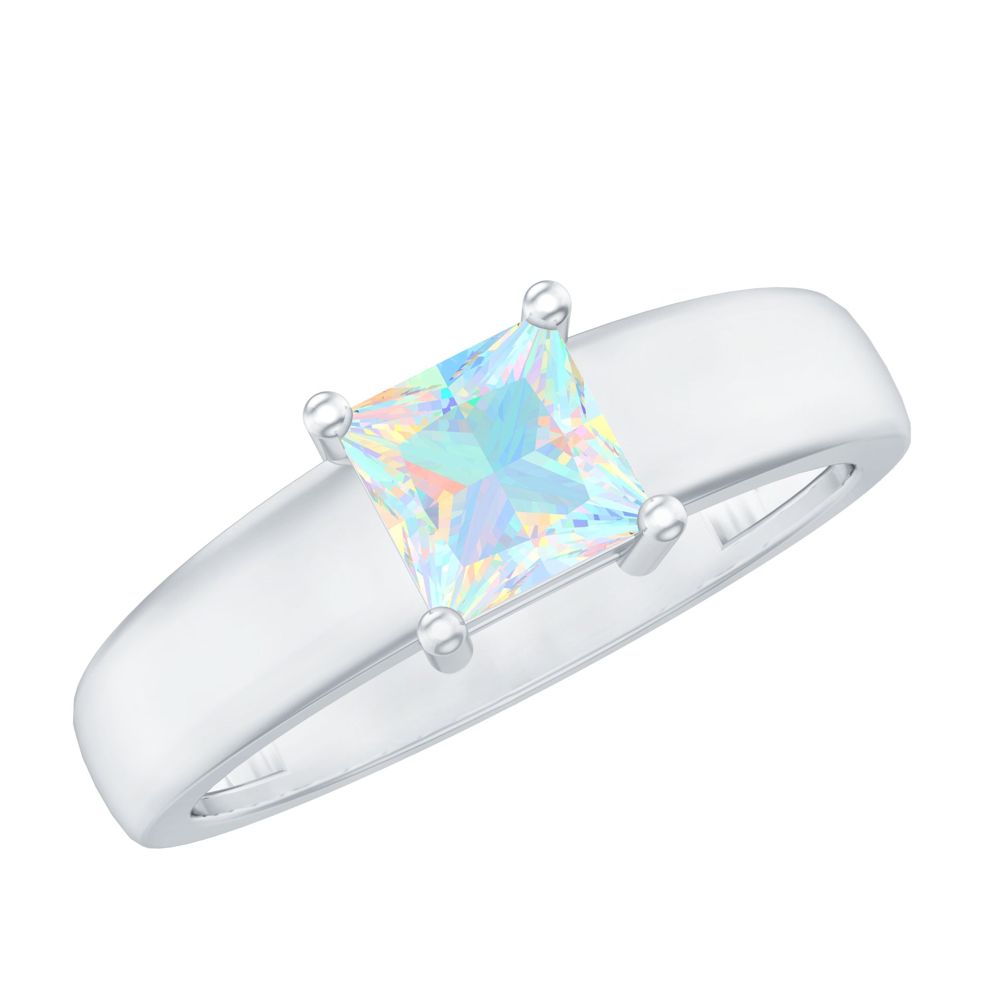 Certified Real Ethiopian Rainbow Opal Princess Cut Engagement Ring