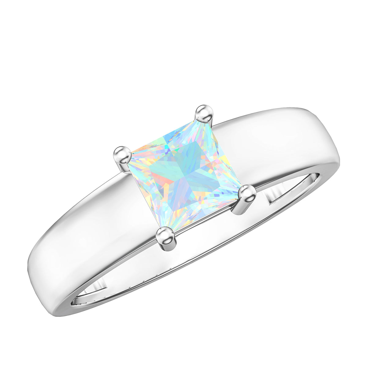 Certified Real Ethiopian Rainbow Opal Princess Cut Engagement Ring AAA - Rosec Jewels