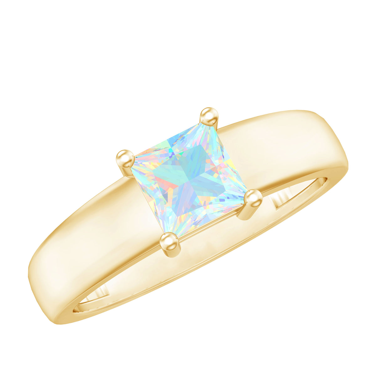 Certified Real Ethiopian Rainbow Opal Princess Cut Engagement Ring AAA - Rosec Jewels