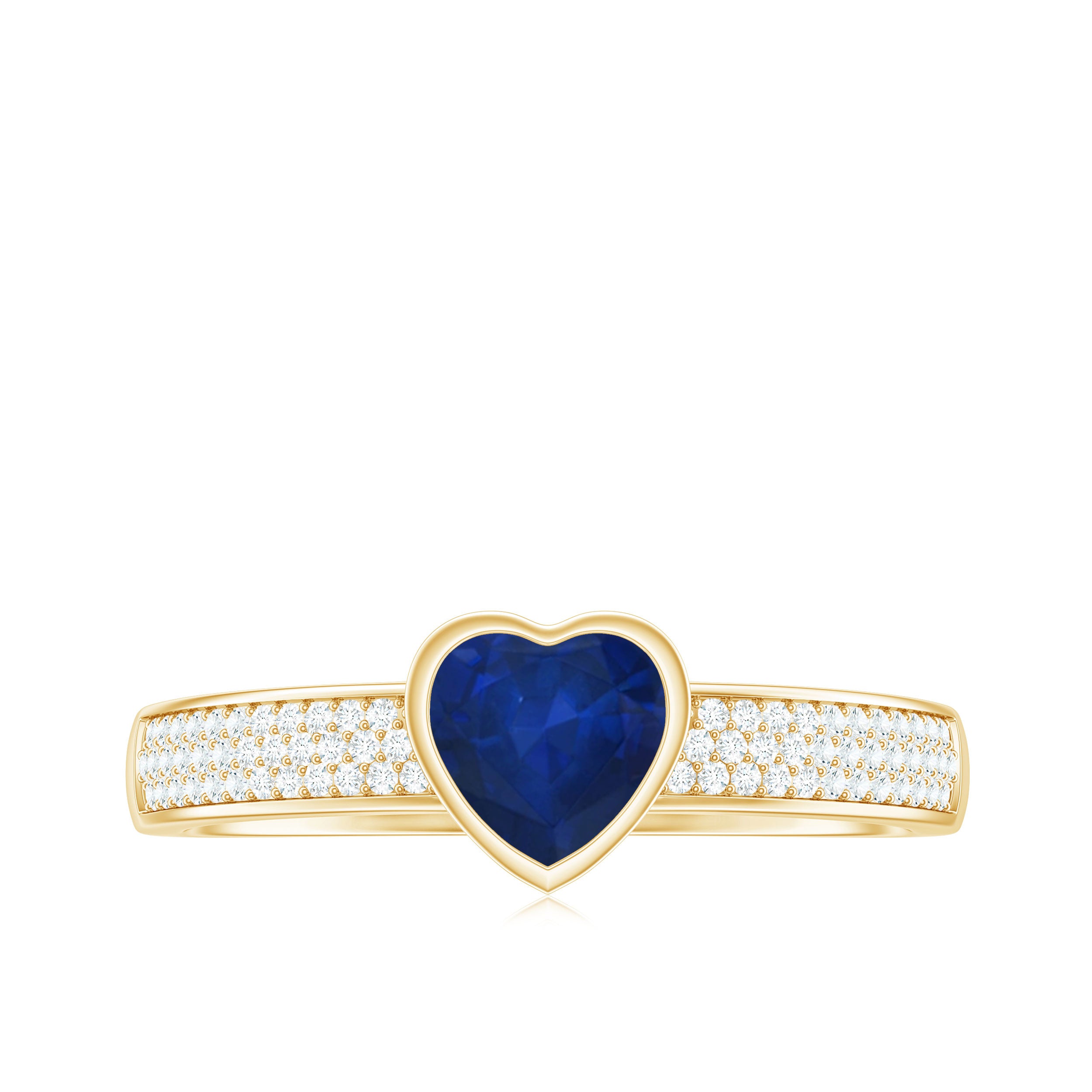 Rosec Jewels-1 CT Blue Sapphire Heart Solitaire Engagement Ring with Pave Diamond