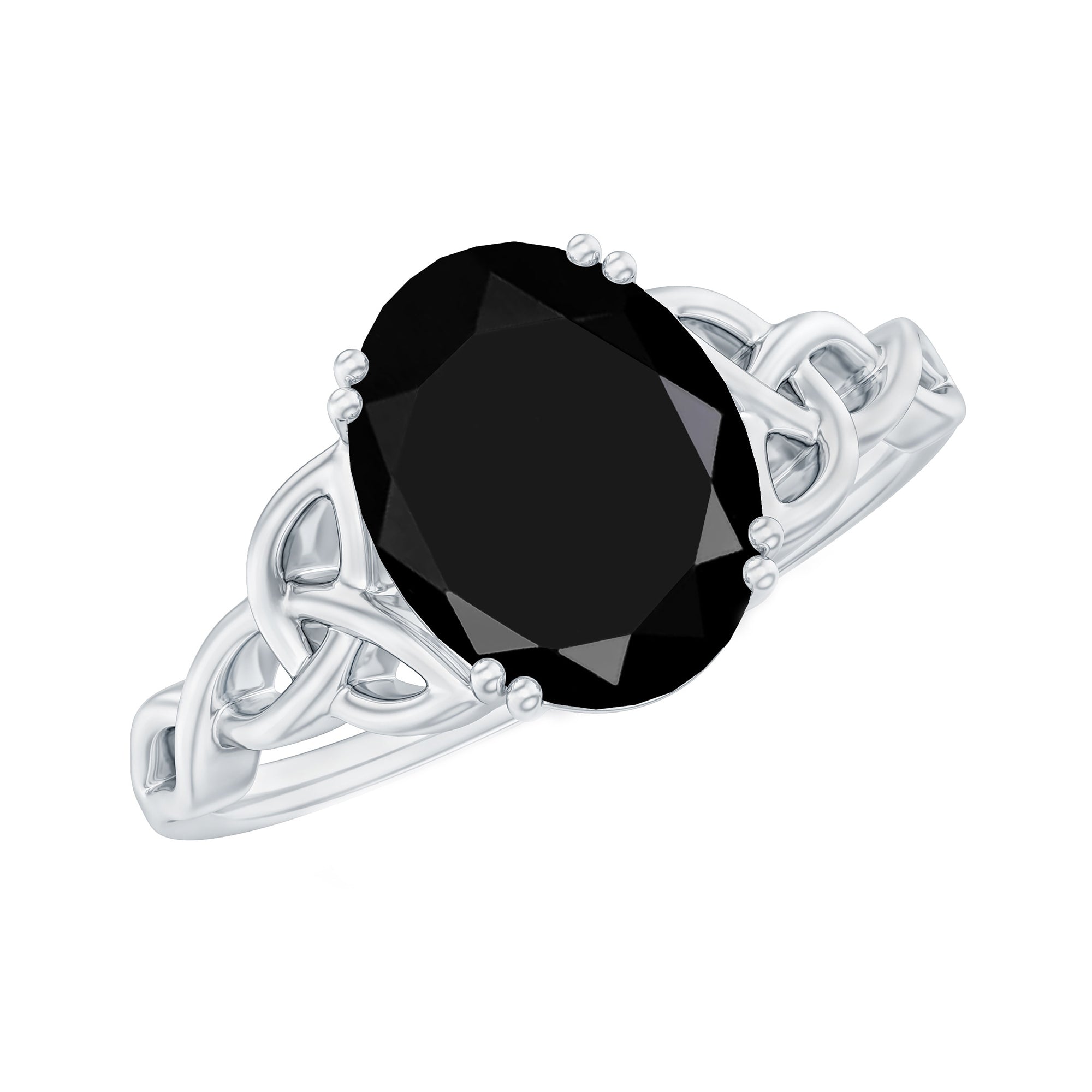 Certified 7X9 MM Oval Black Onyx Celtic Design Engagement Ring