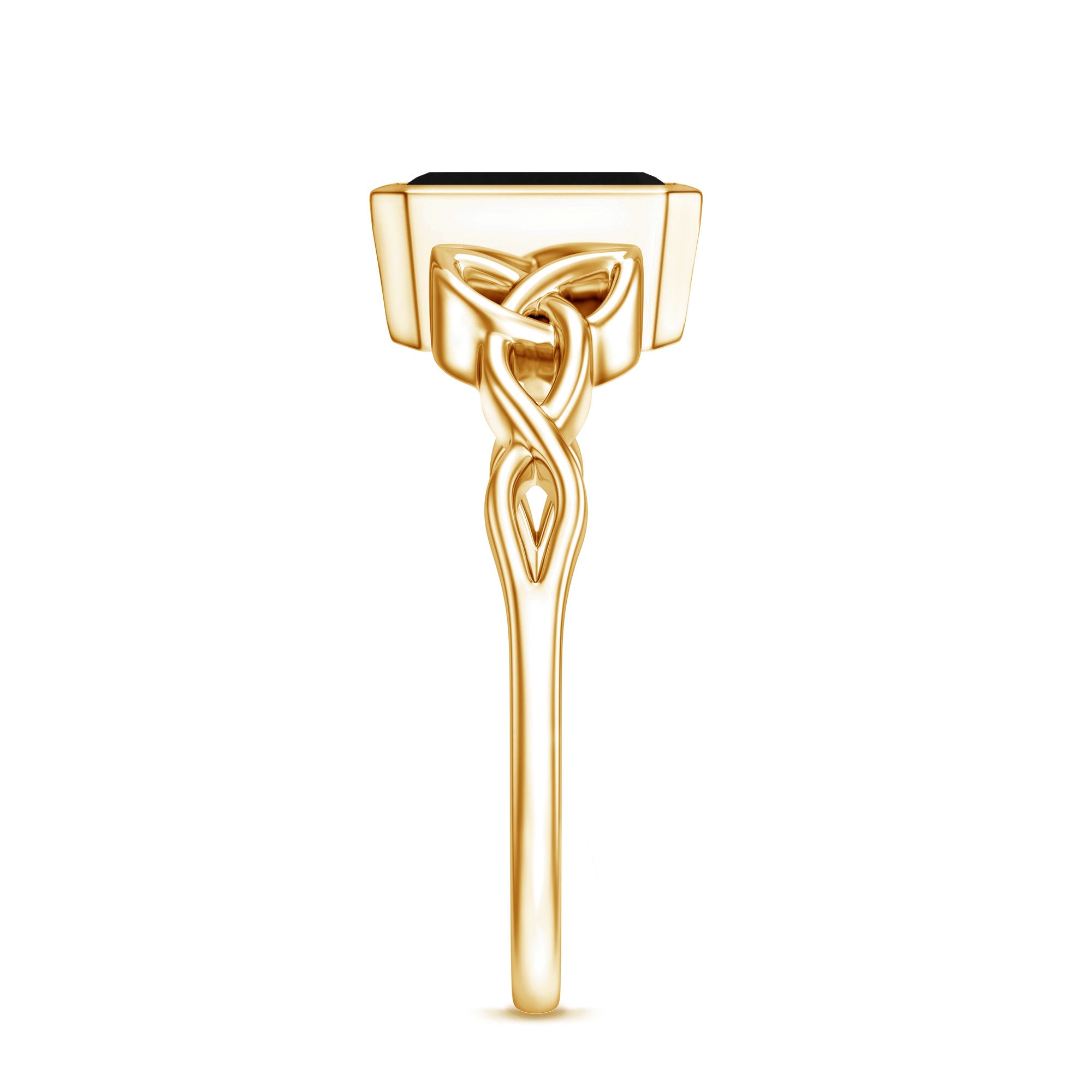 Emerald Cut Black Onyx Bezel Set Engagement Ring with Surprise Diamond AAA - Rosec Jewels
