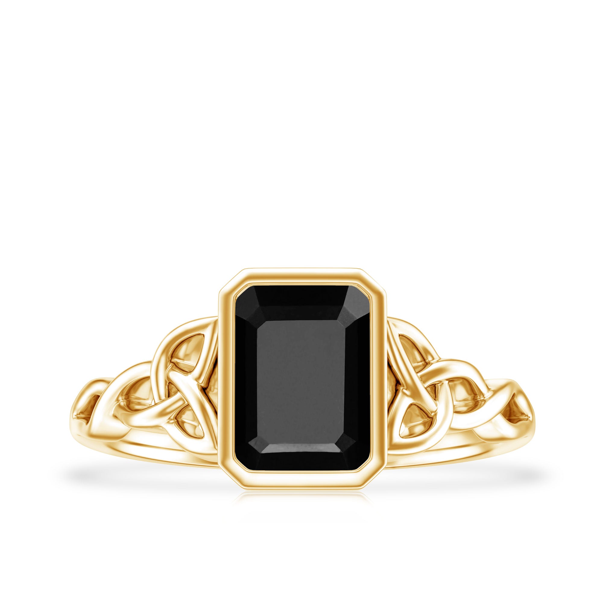 Emerald Cut Black Onyx Bezel Set Engagement Ring with Surprise Diamond AAA - Rosec Jewels