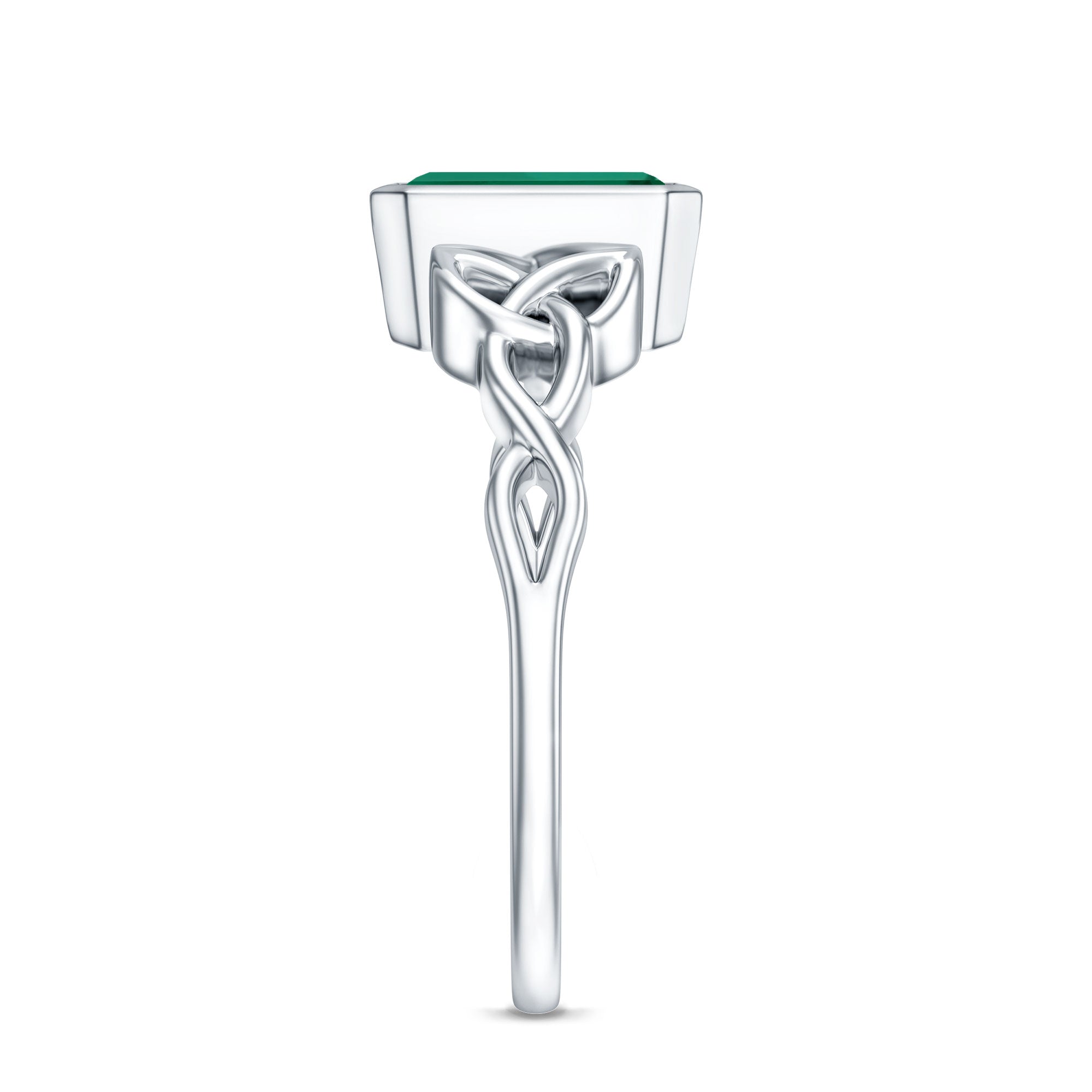 Certified Lab Grown Emerald Cut Emerald Engagement Ring with Celtic Knot AAAA - Rosec Jewels