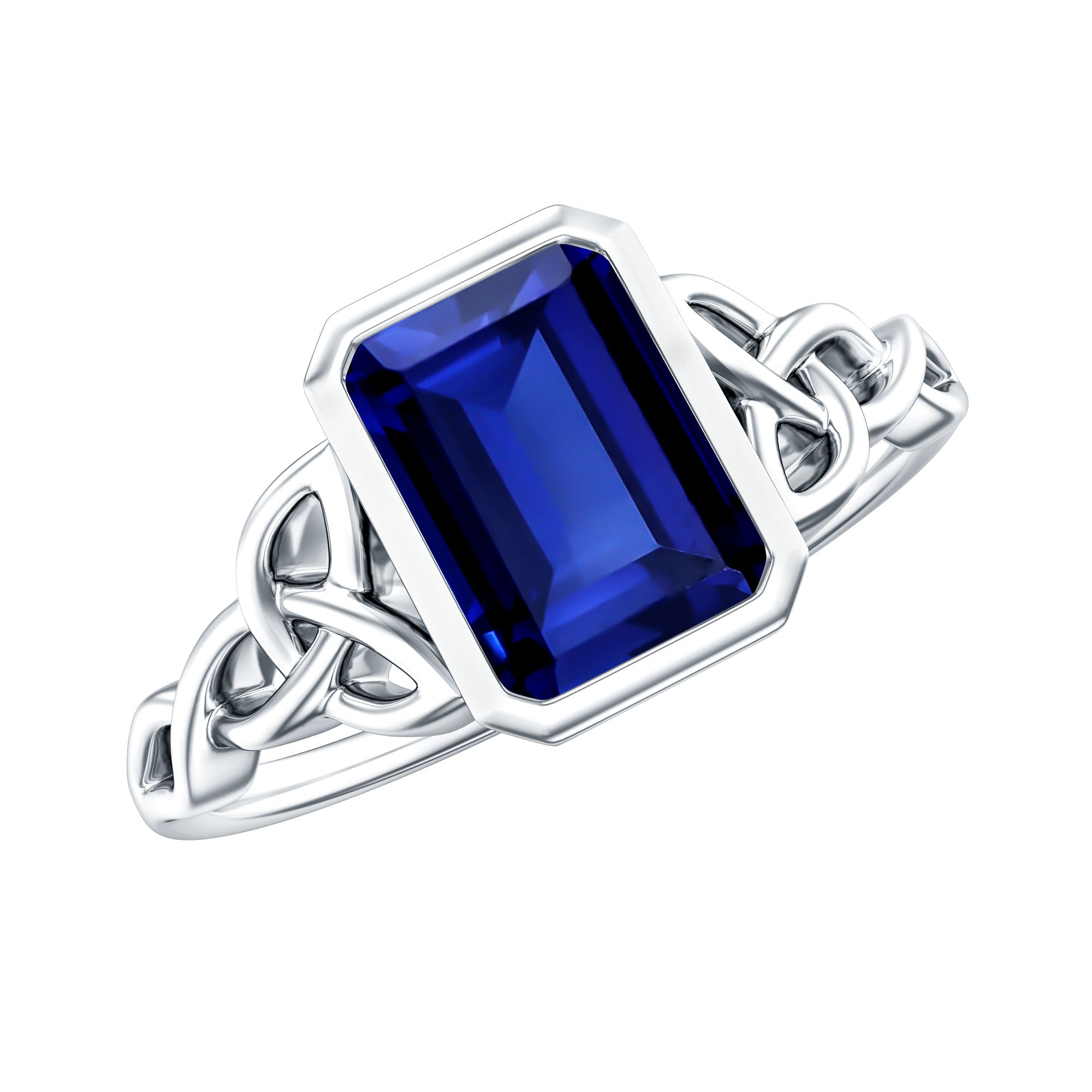 Solitaire Created Blue Sapphire Celtic Engagement Ring AAAA - Rosec Jewels