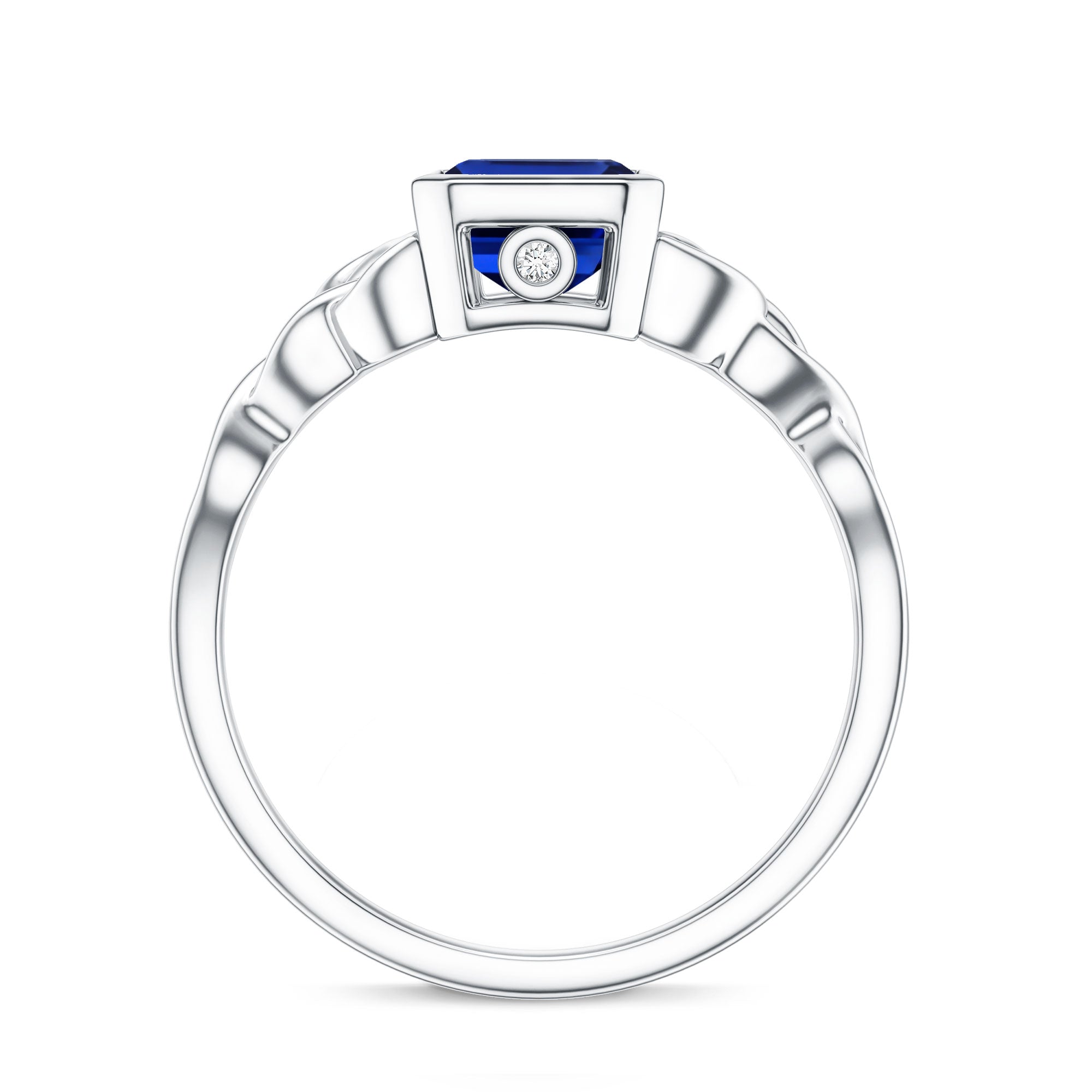 Solitaire Created Blue Sapphire Celtic Engagement Ring AAAA - Rosec Jewels