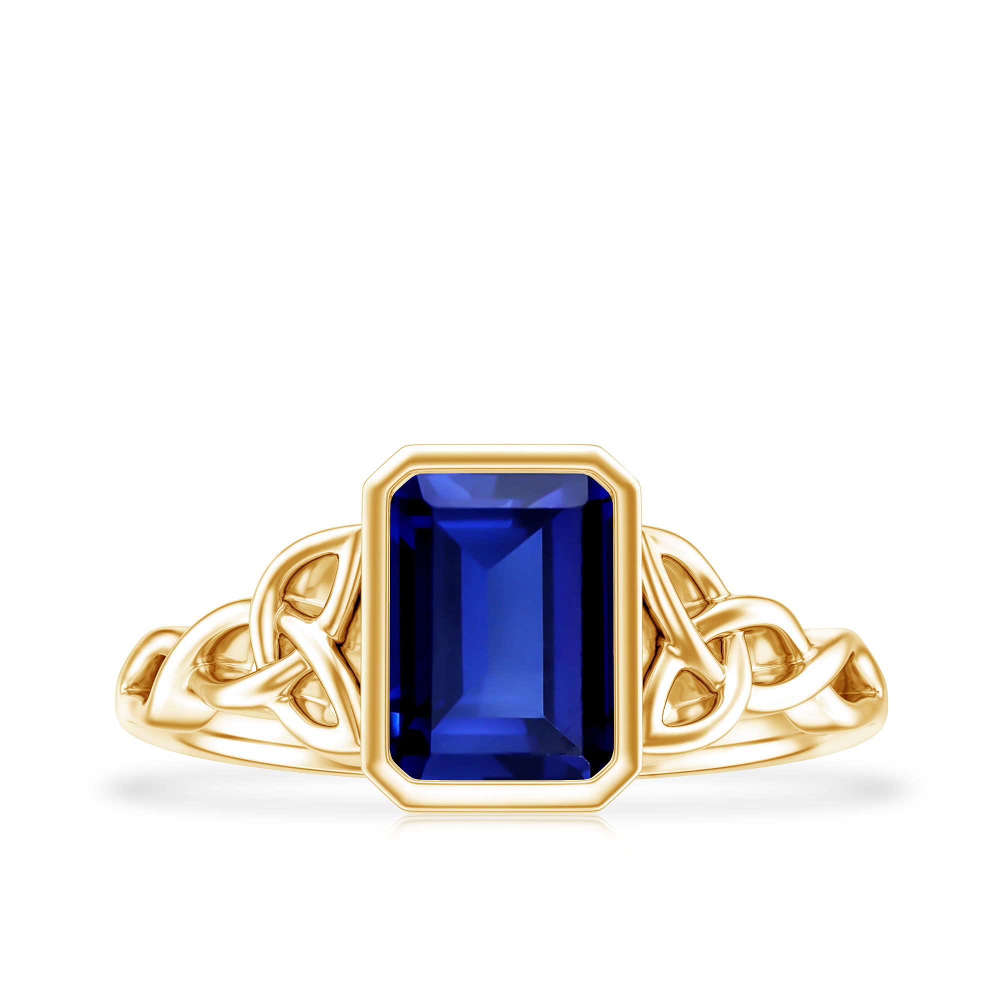 Solitaire Created Blue Sapphire Celtic Engagement Ring AAAA - Rosec Jewels