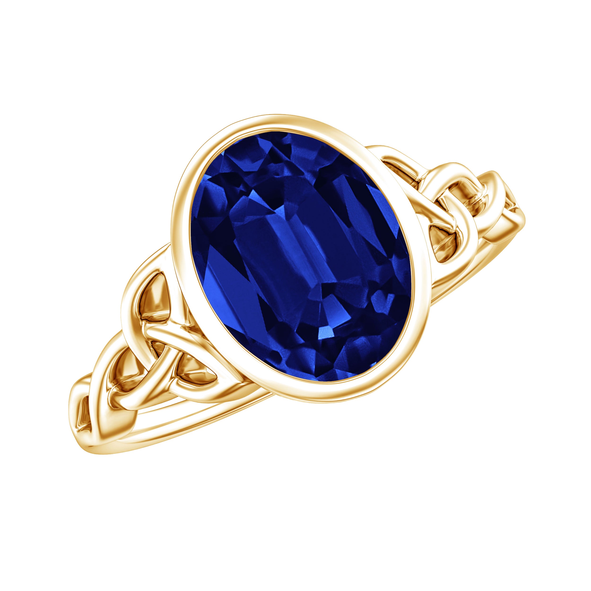 Certified 4 Carat Oval Lab Grown Blue Sapphire Bezel Set Engagement Ring AAAA - Rosec Jewels