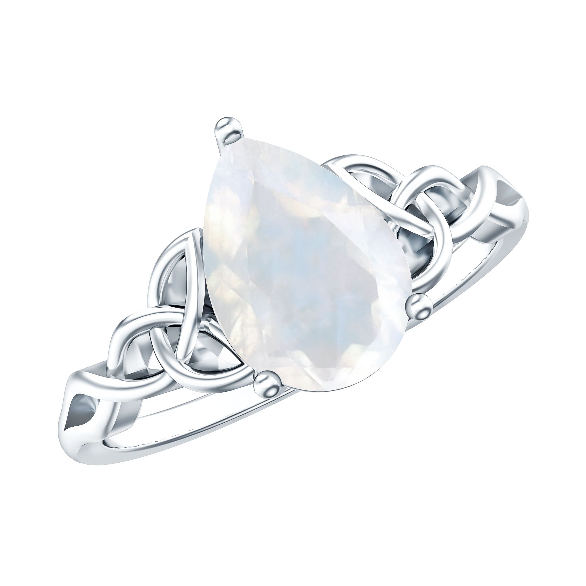 Pear Shaped Moonstone Solitaire Engagement Ring with Celtic Band AAA - Rosec Jewels