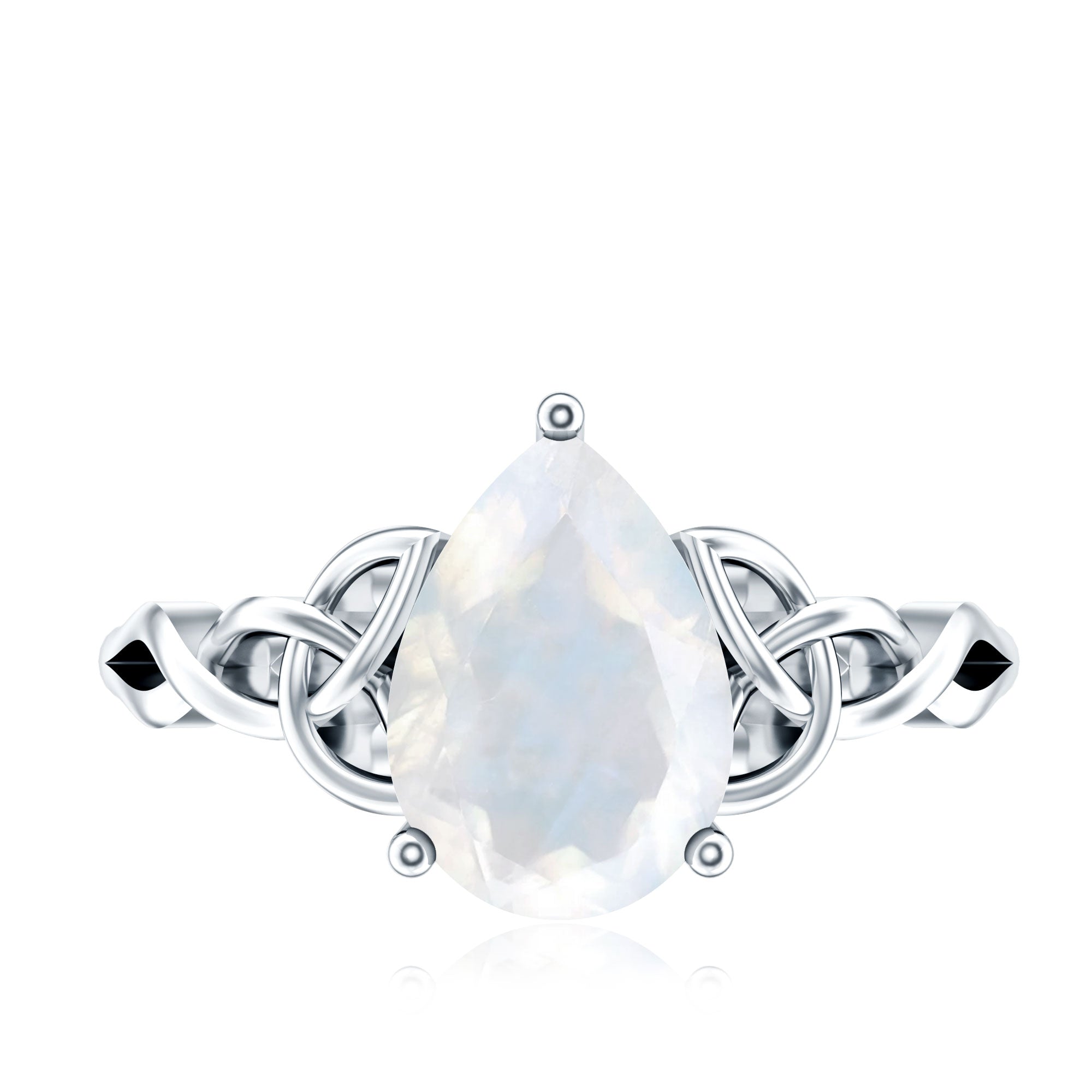Pear Shaped Moonstone Solitaire Engagement Ring with Celtic Band AAA - Rosec Jewels