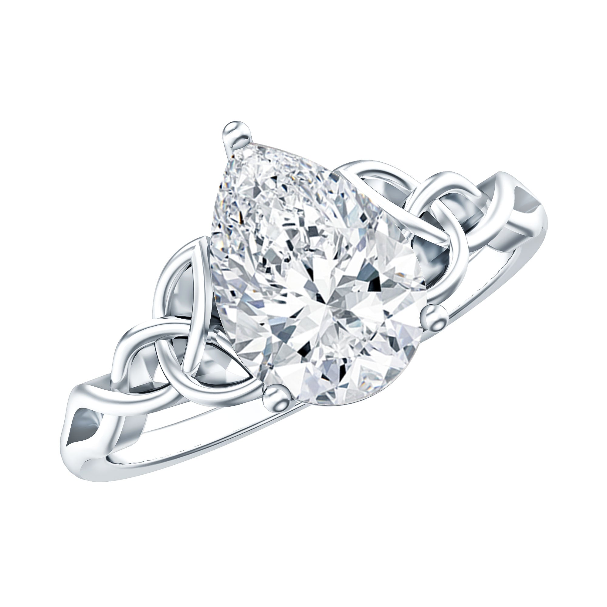 Pear Cut 0.79 Carat Moissanite Celtic Engagement Ring D-VS1 - Rosec Jewels