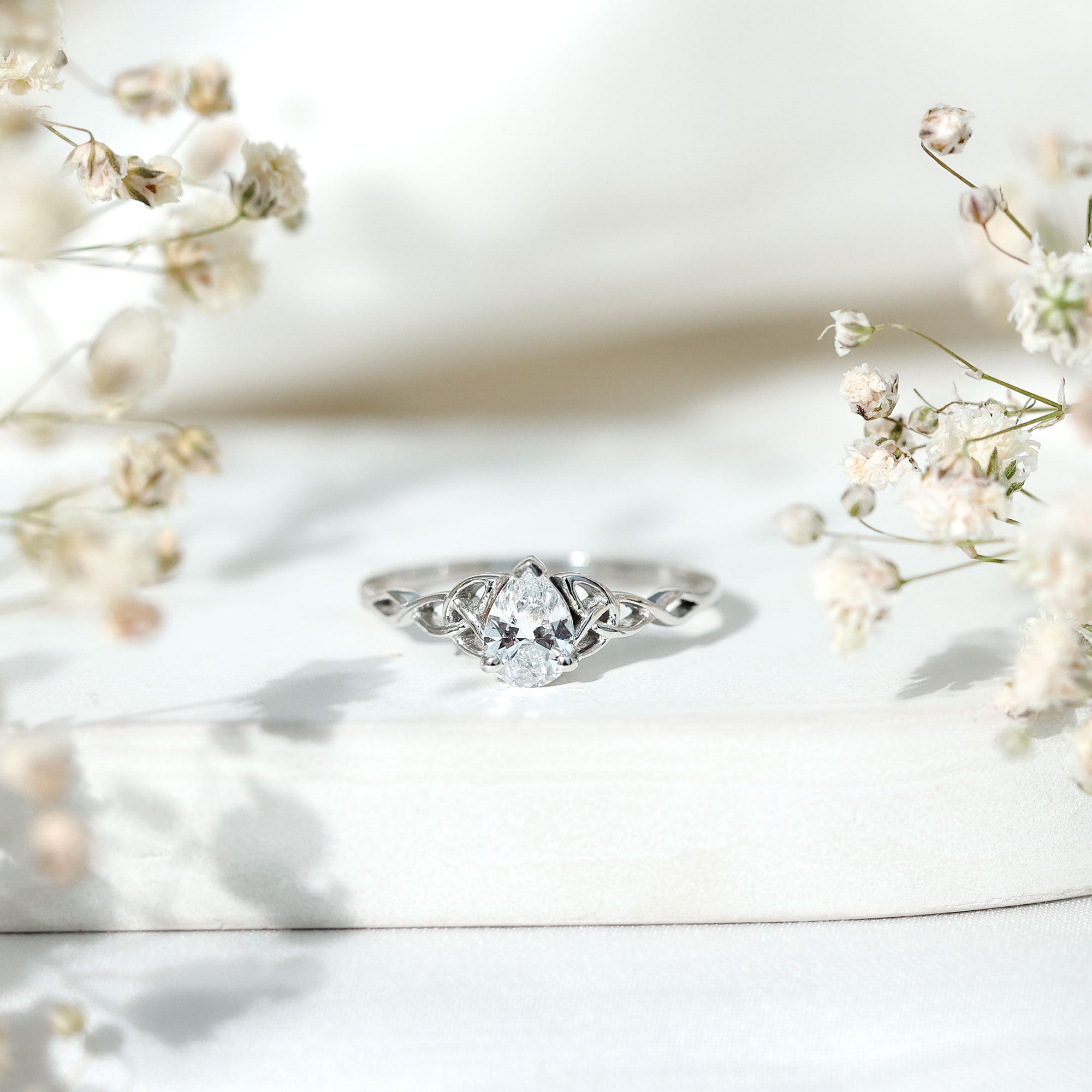 Pear Cut 5X7 MM Moissanite Celtic Engagement Ring D-VS1 - Rosec Jewels